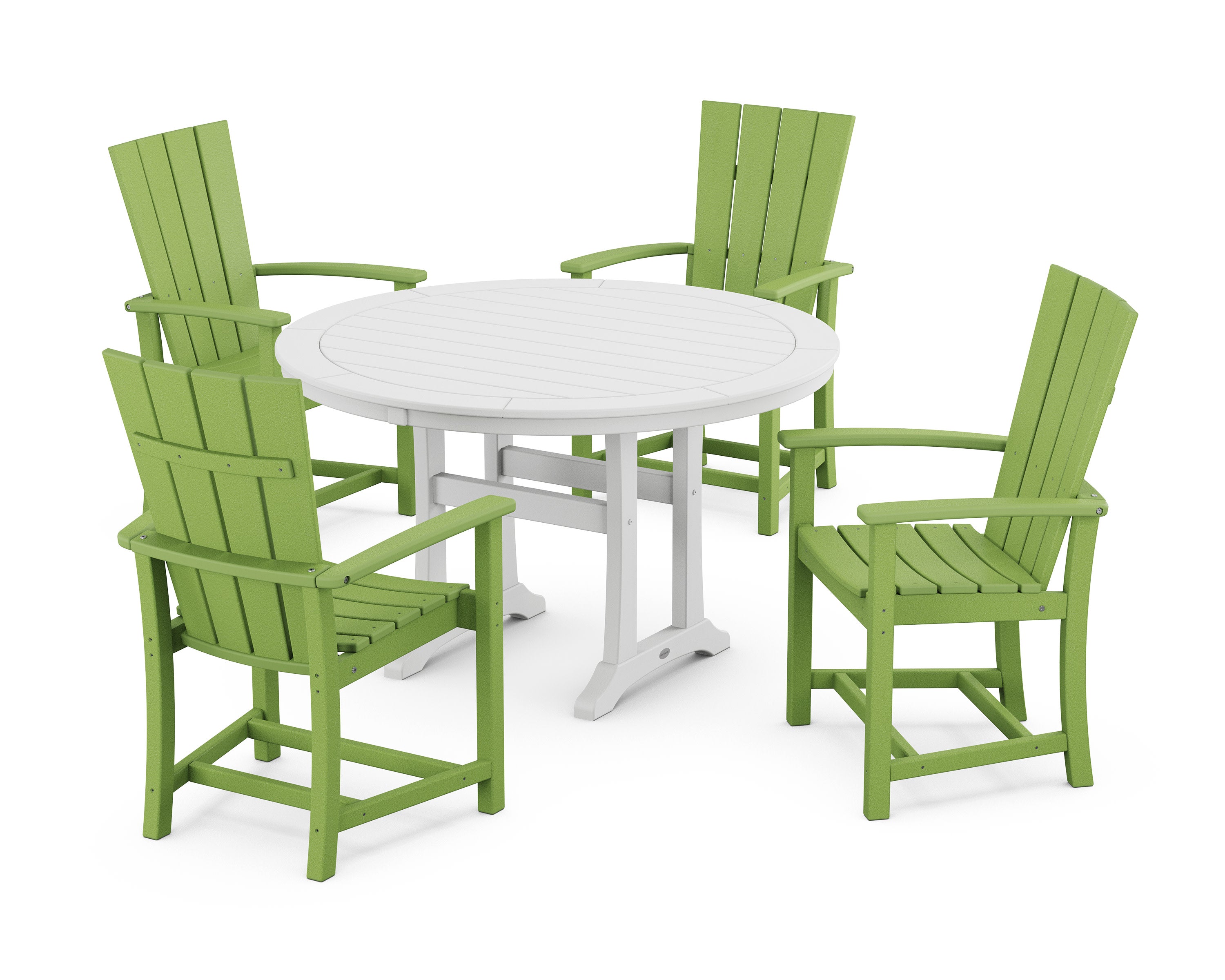 Quattro 5-Piece Round Dining Set with Trestle Legs in Lime / White