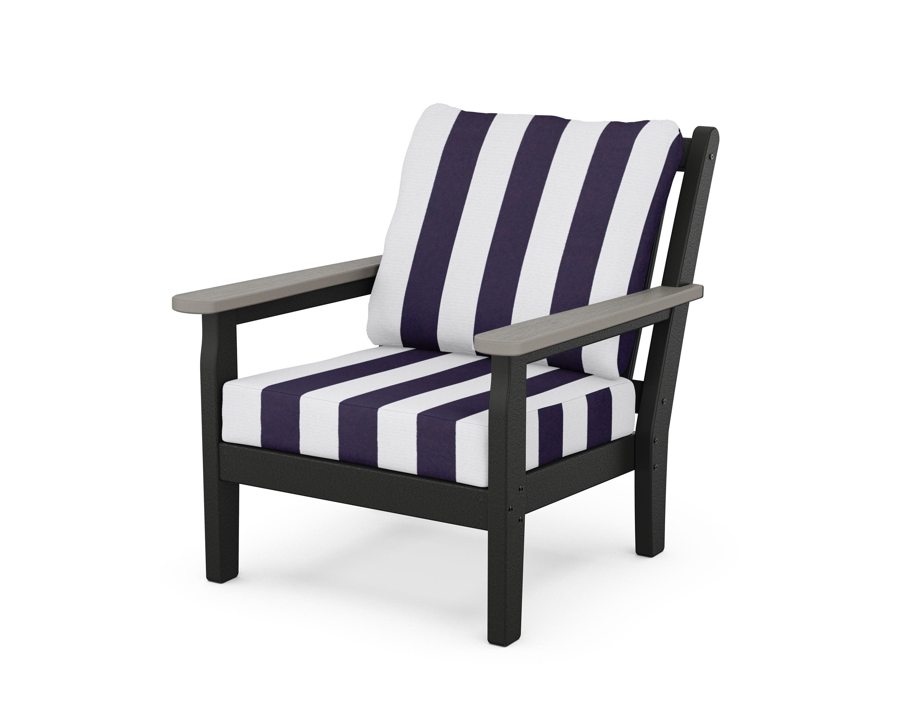 Chippendale Deep Seating Chair in Black / Driftwood / Cabana Stripe Navy