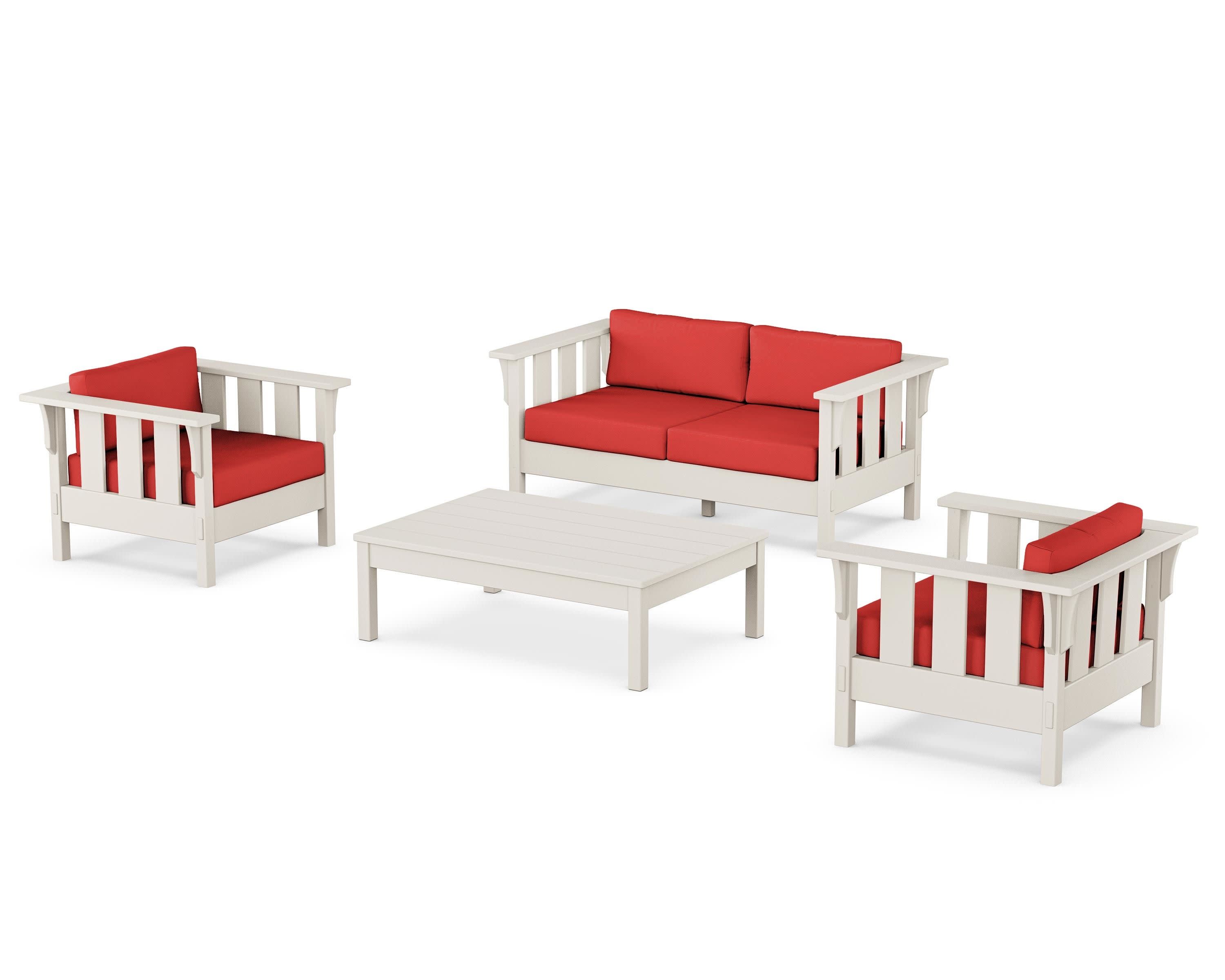 Acadia 4-Piece Deep Seating Set with Loveseat in Sand / Crimson Linen