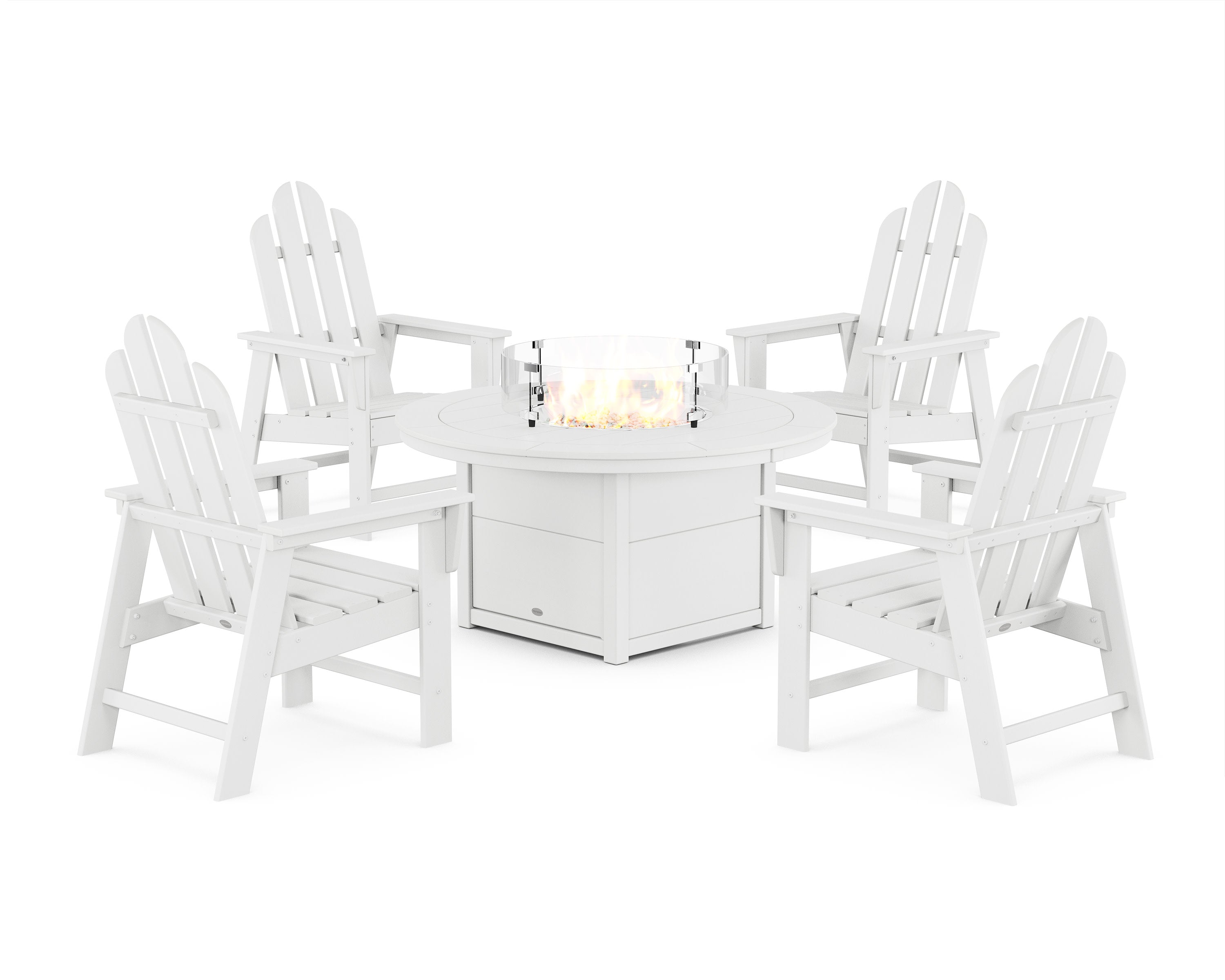 Long Island 4-Piece Upright Adirondack Conversation Set with Fire Pit Table in White