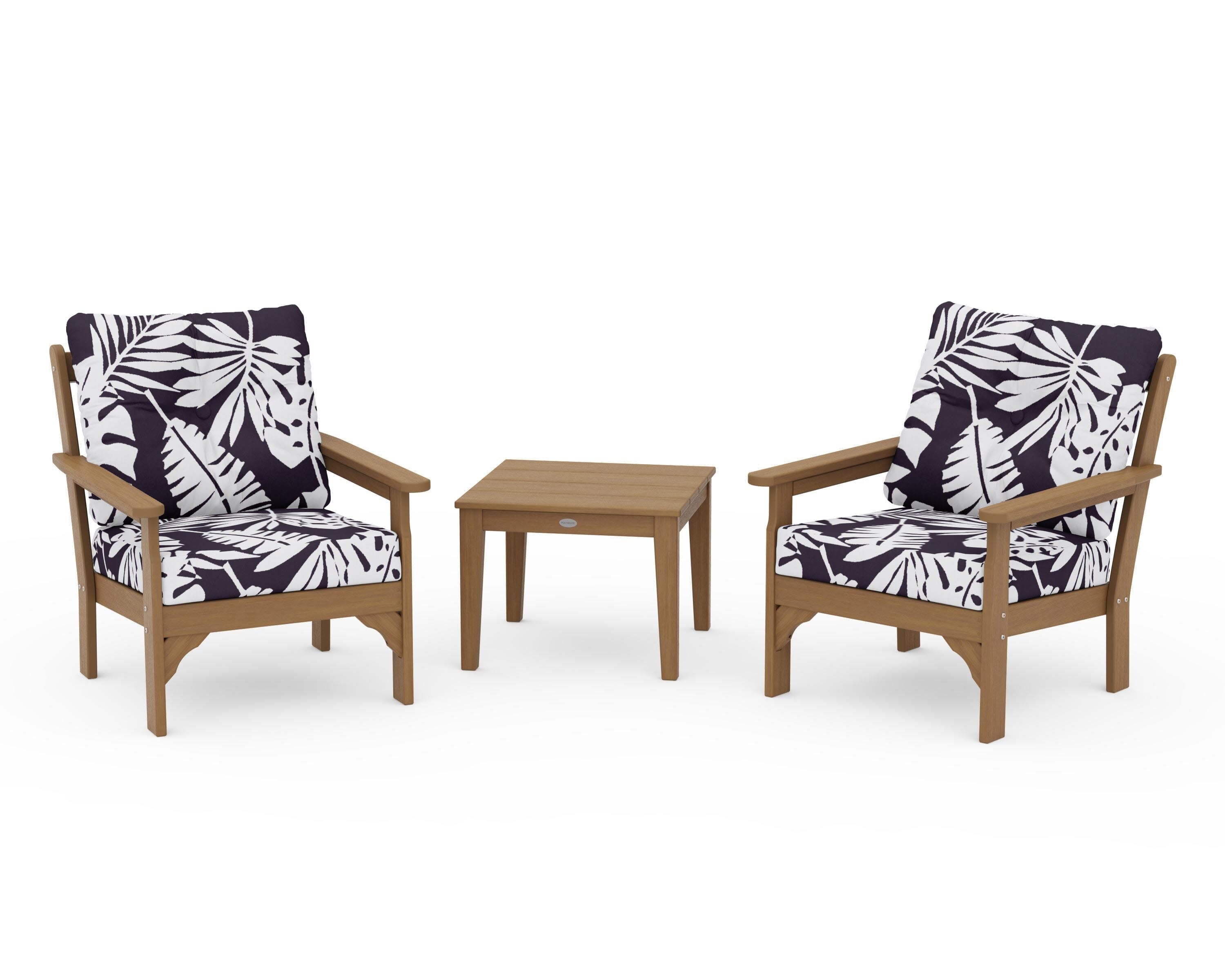 Vineyard 3-Piece Deep Seating Set in Natural / Leaf Navy