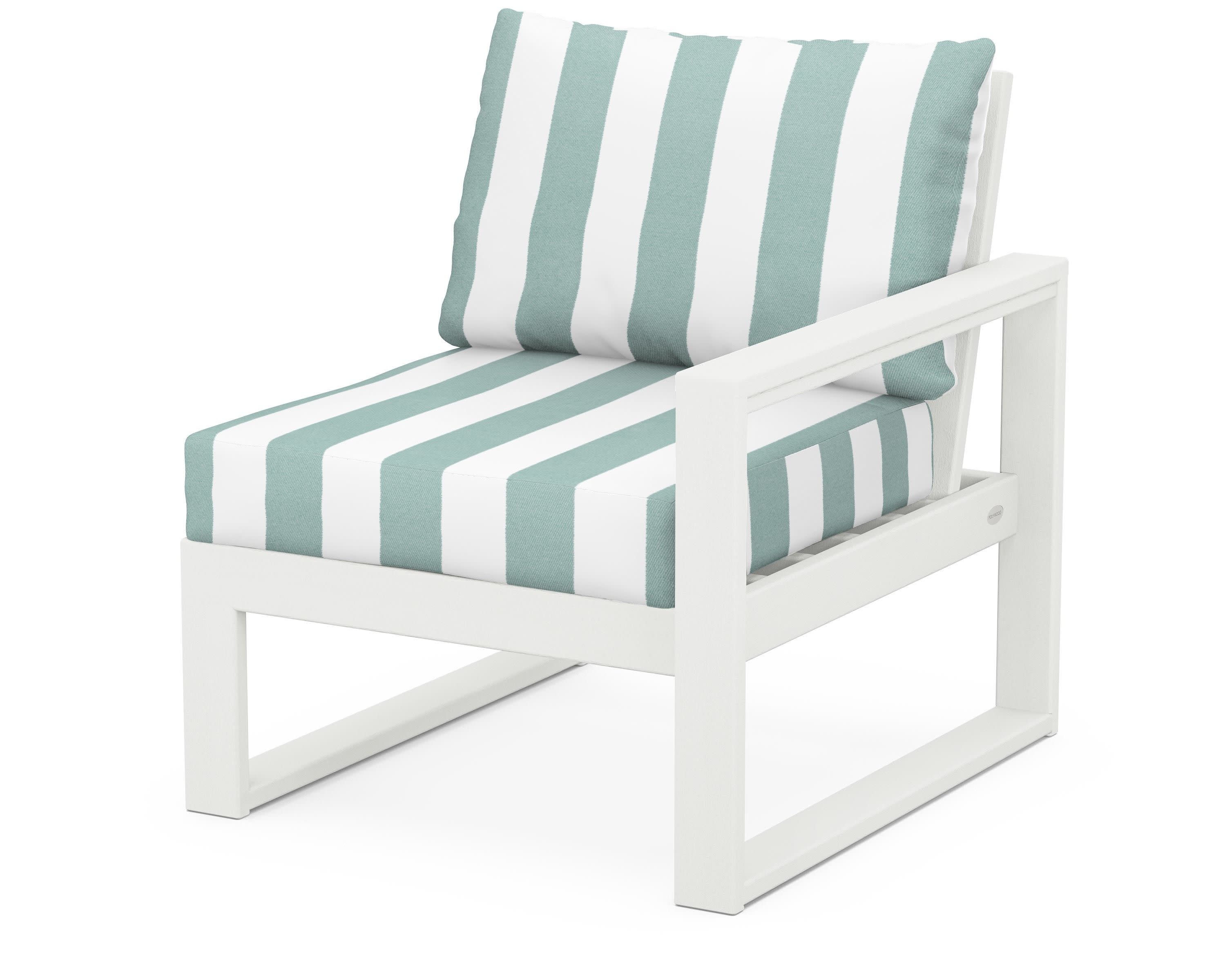 EDGE Modular Right Arm Chair in Vintage White / Cabana Stripe Glacier Spa