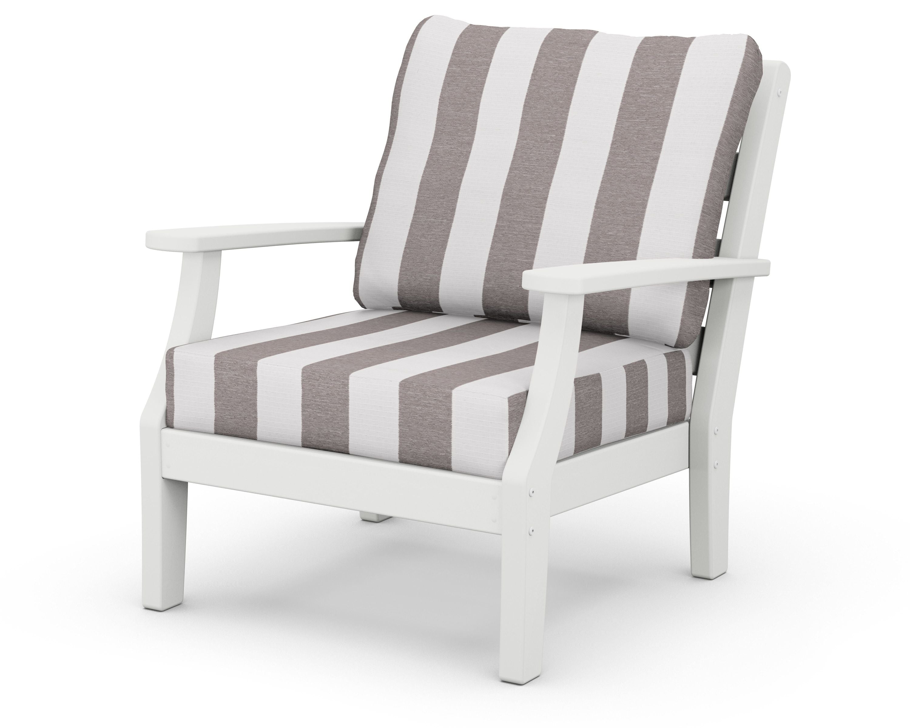 Chesapeake Deep Seating Chair in White / Cabana Stripe Grey Mist