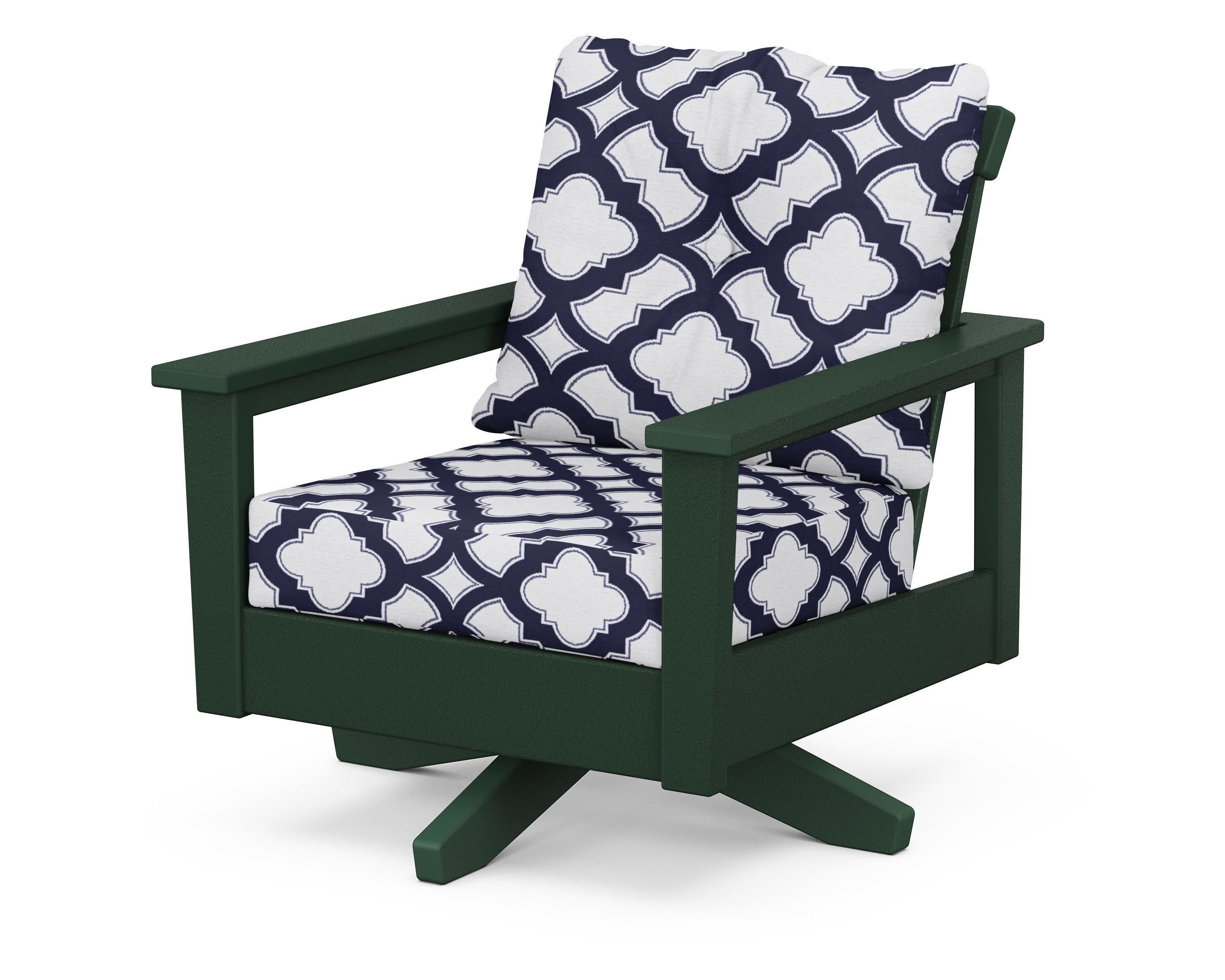 Prescott Deep Seating Swivel Chair in Green / Trellis Navy