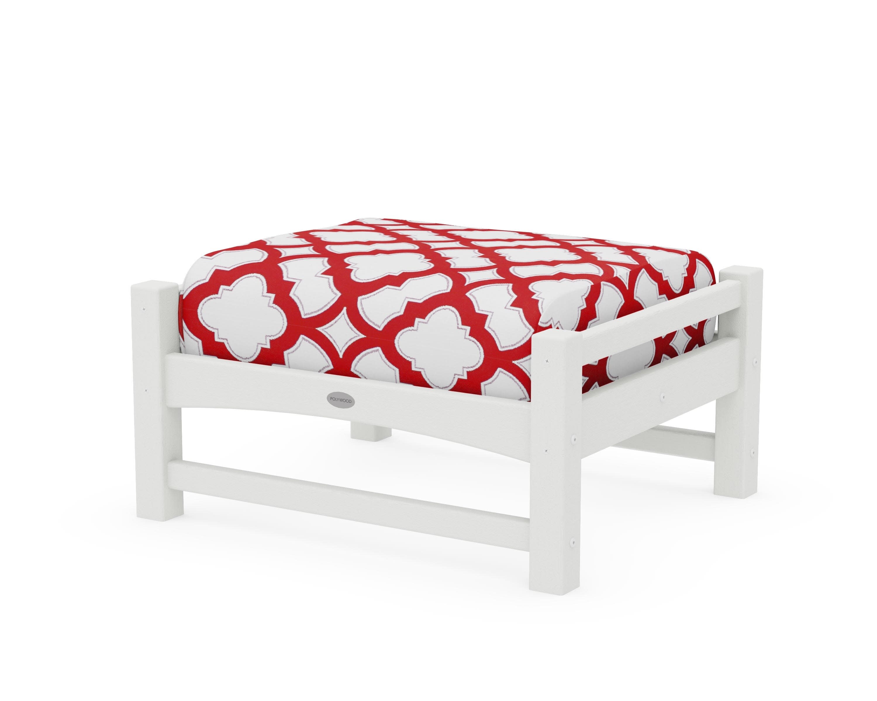 Club Ottoman in Vintage White / Trellis Crimson