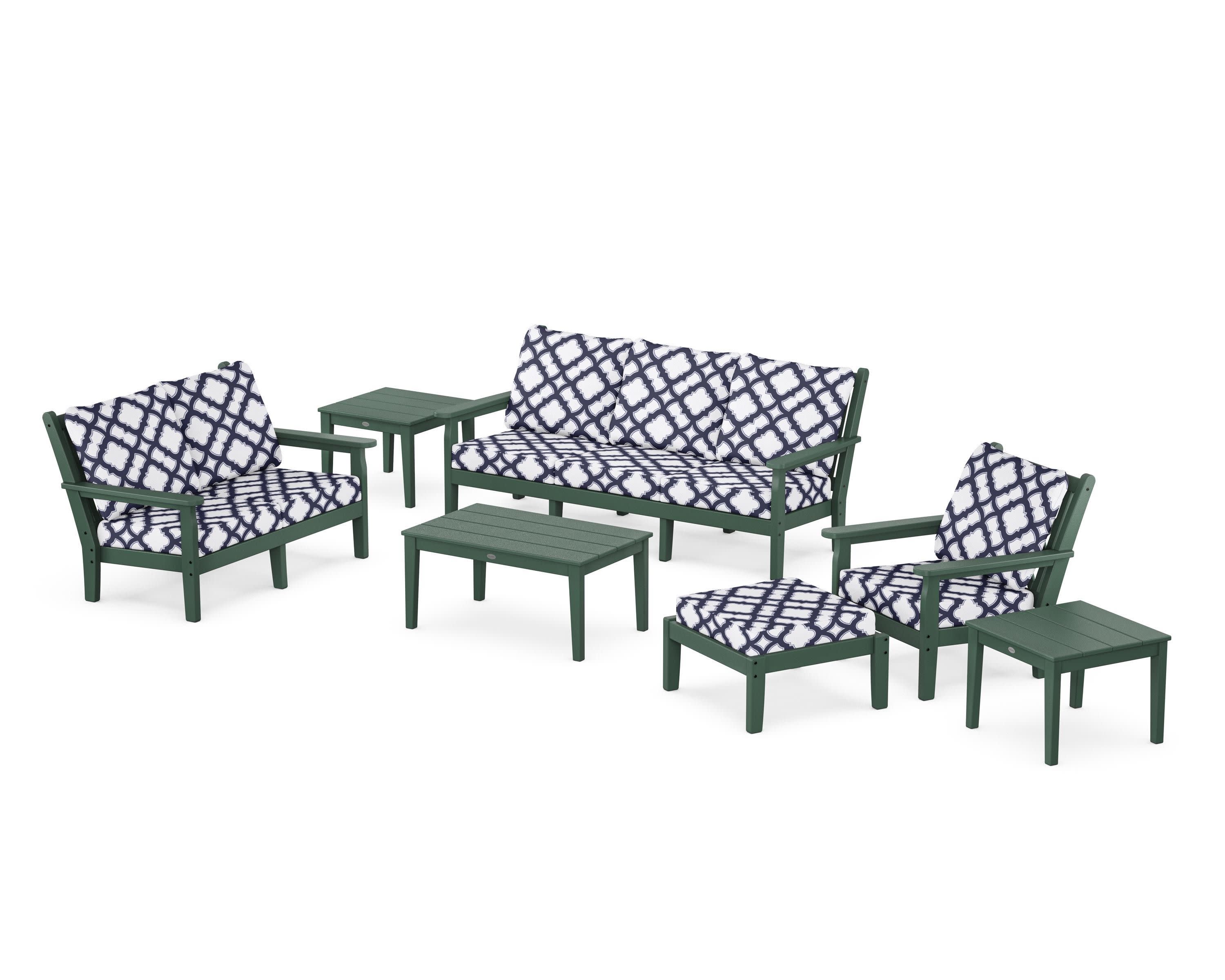 Chippendale 7-Piece Deep Seating Set in Green / Trellis Navy