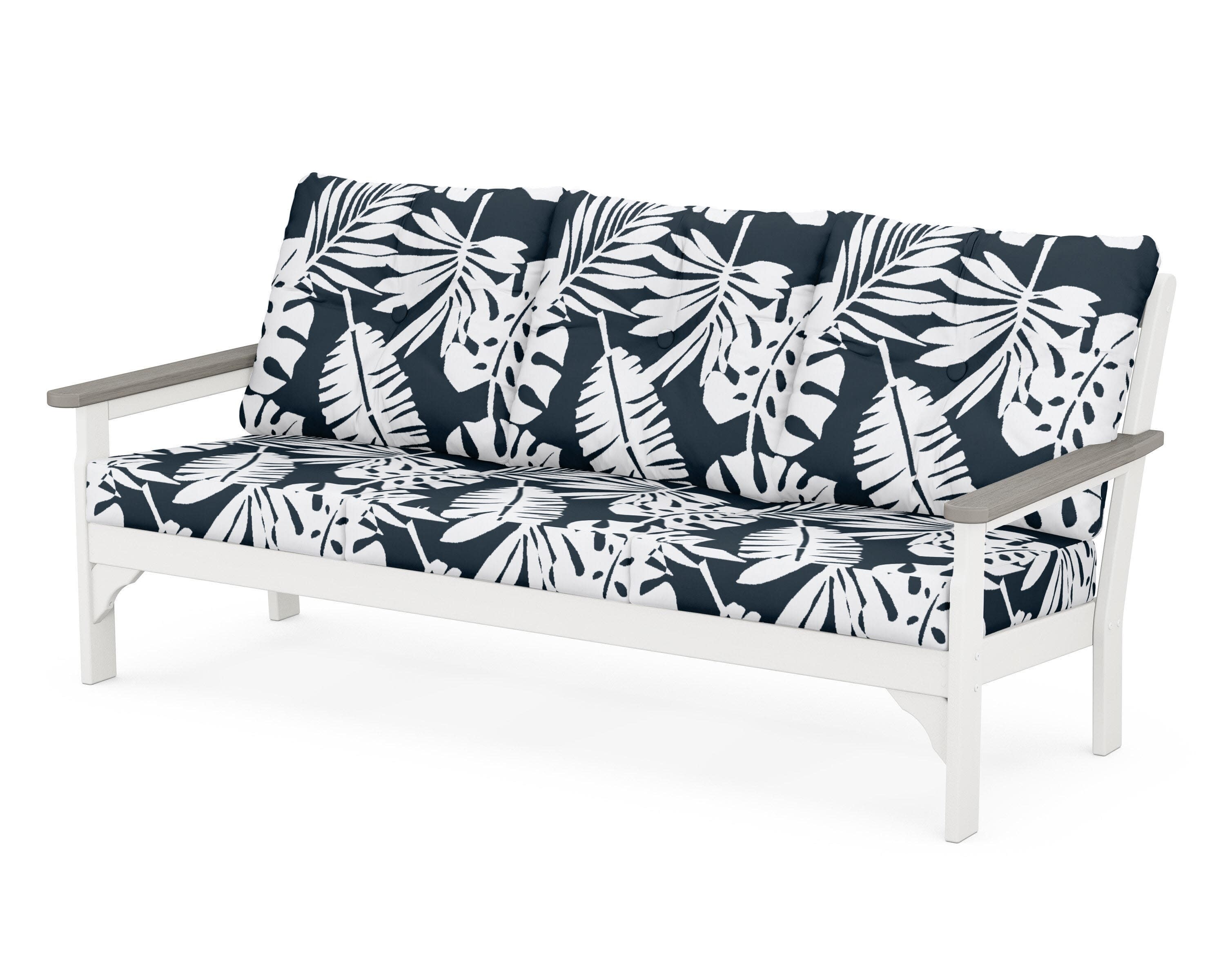 Vineyard Deep Seating Sofa in White / Driftwood / Leaf Marine Indigo