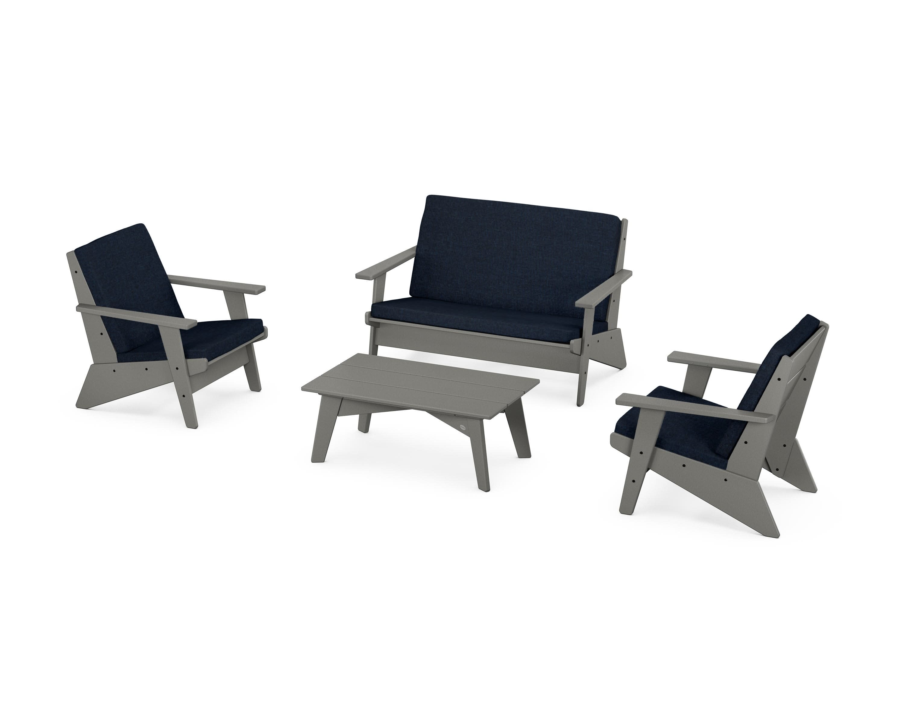 Riviera Modern Lounge 4-Piece Set in Slate Grey / Marine Indigo