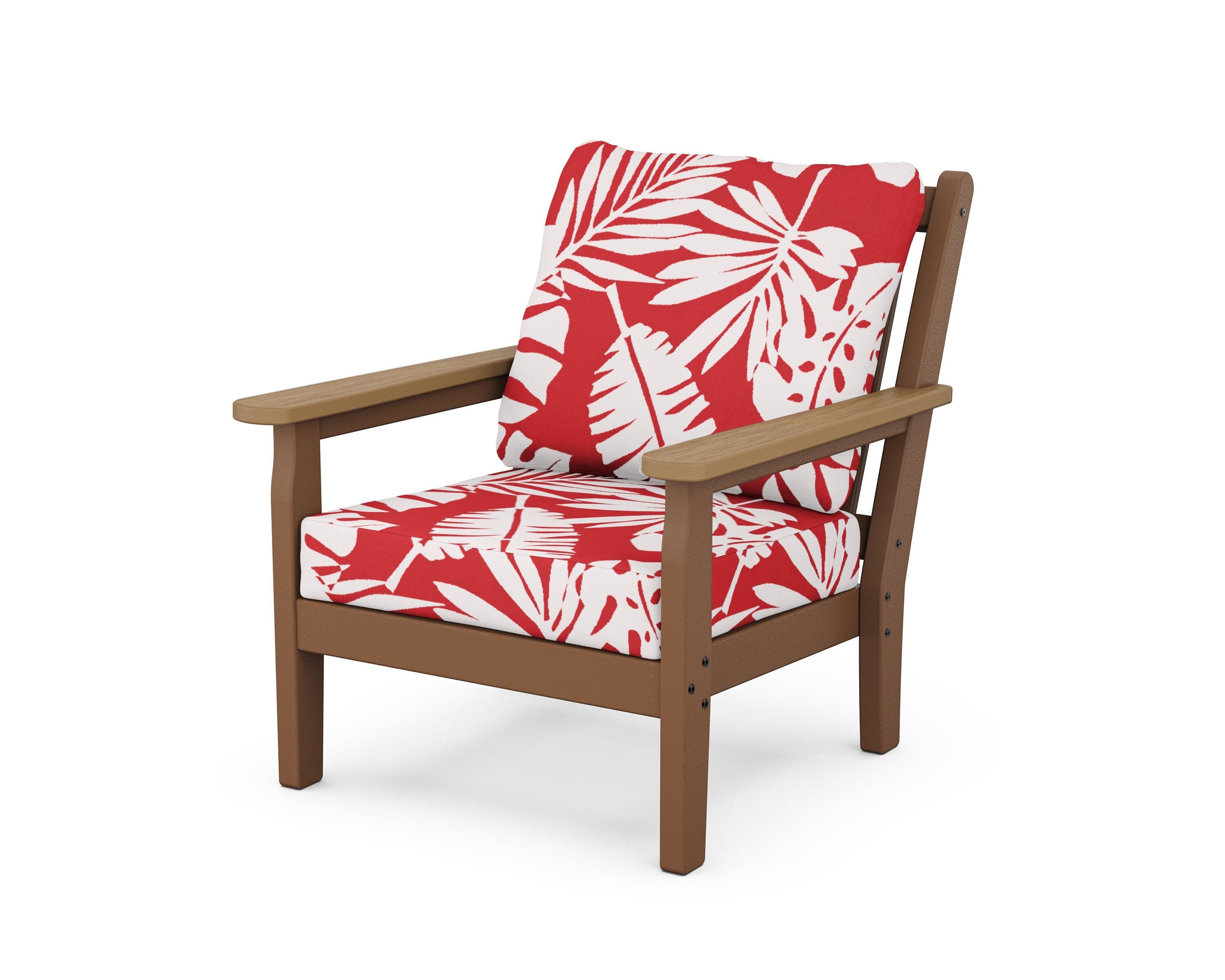 Chippendale Deep Seating Chair in Teak / Natural / Leaf Crimson