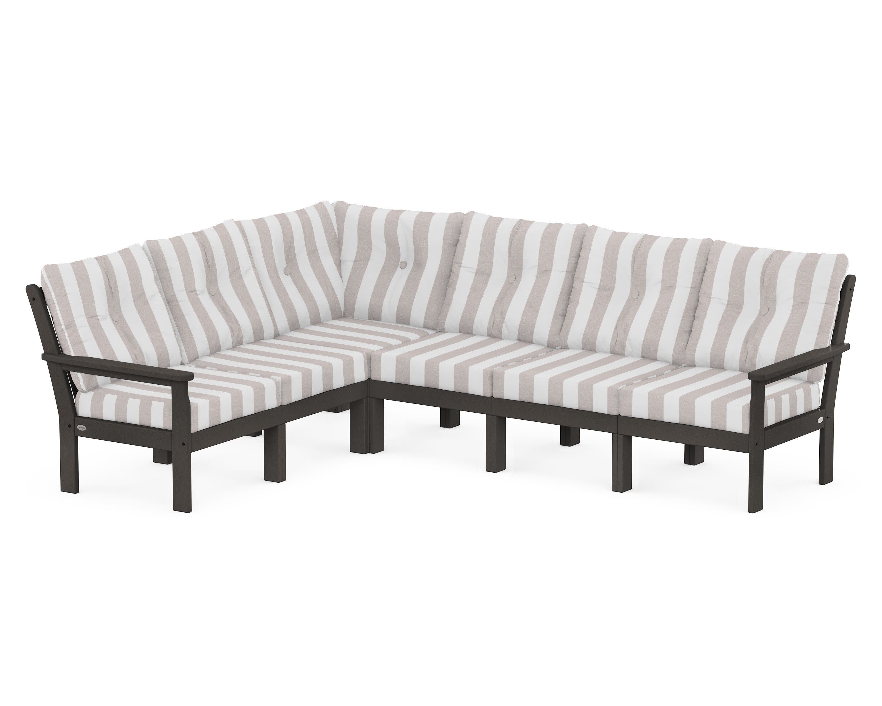 Vineyard 6-Piece Sectional in Vintage Coffee / Cabana Stripe Dune Burlap