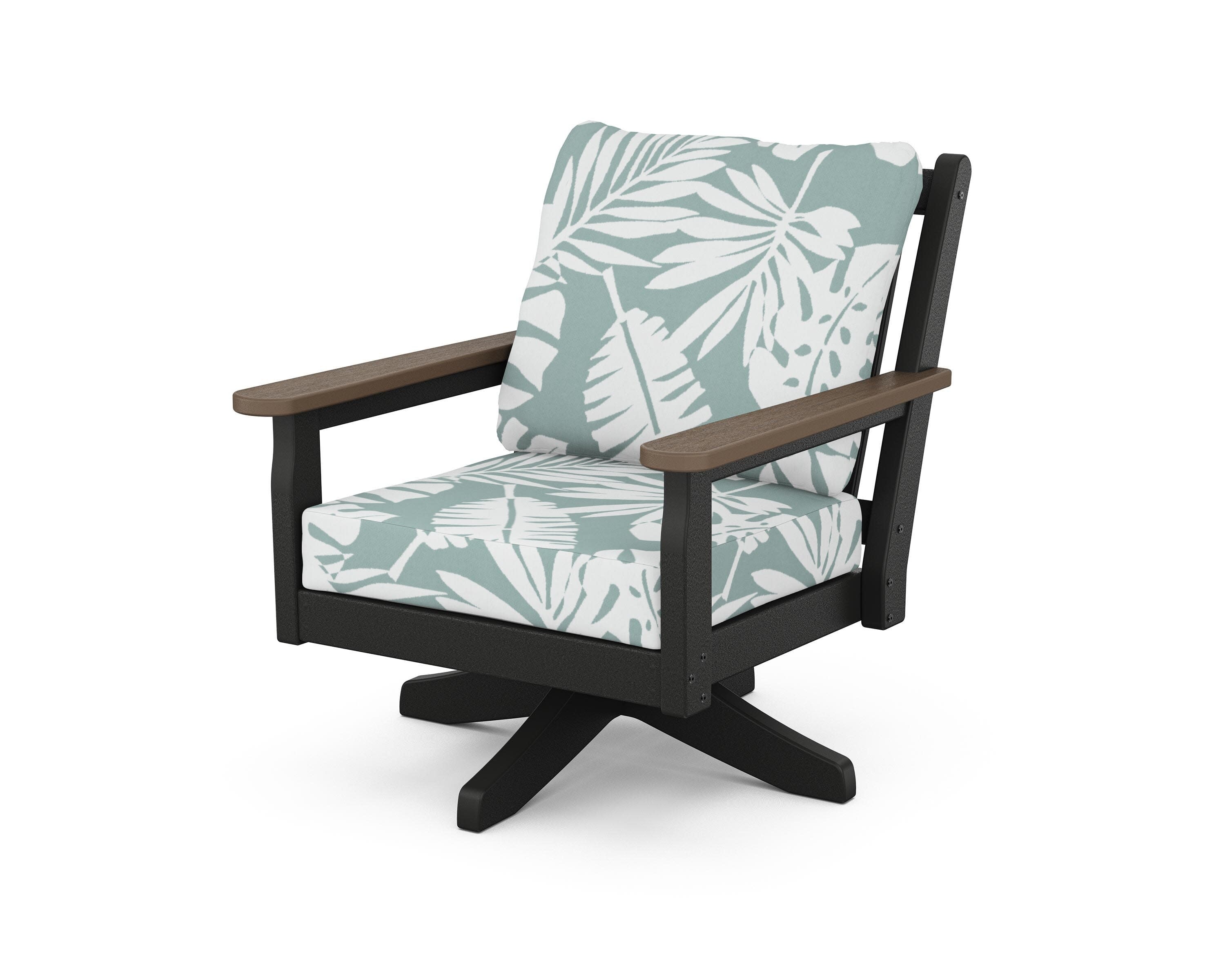 Chippendale Deep Seating Swivel Chair in Black / Kona / Leaf Glacier Spa