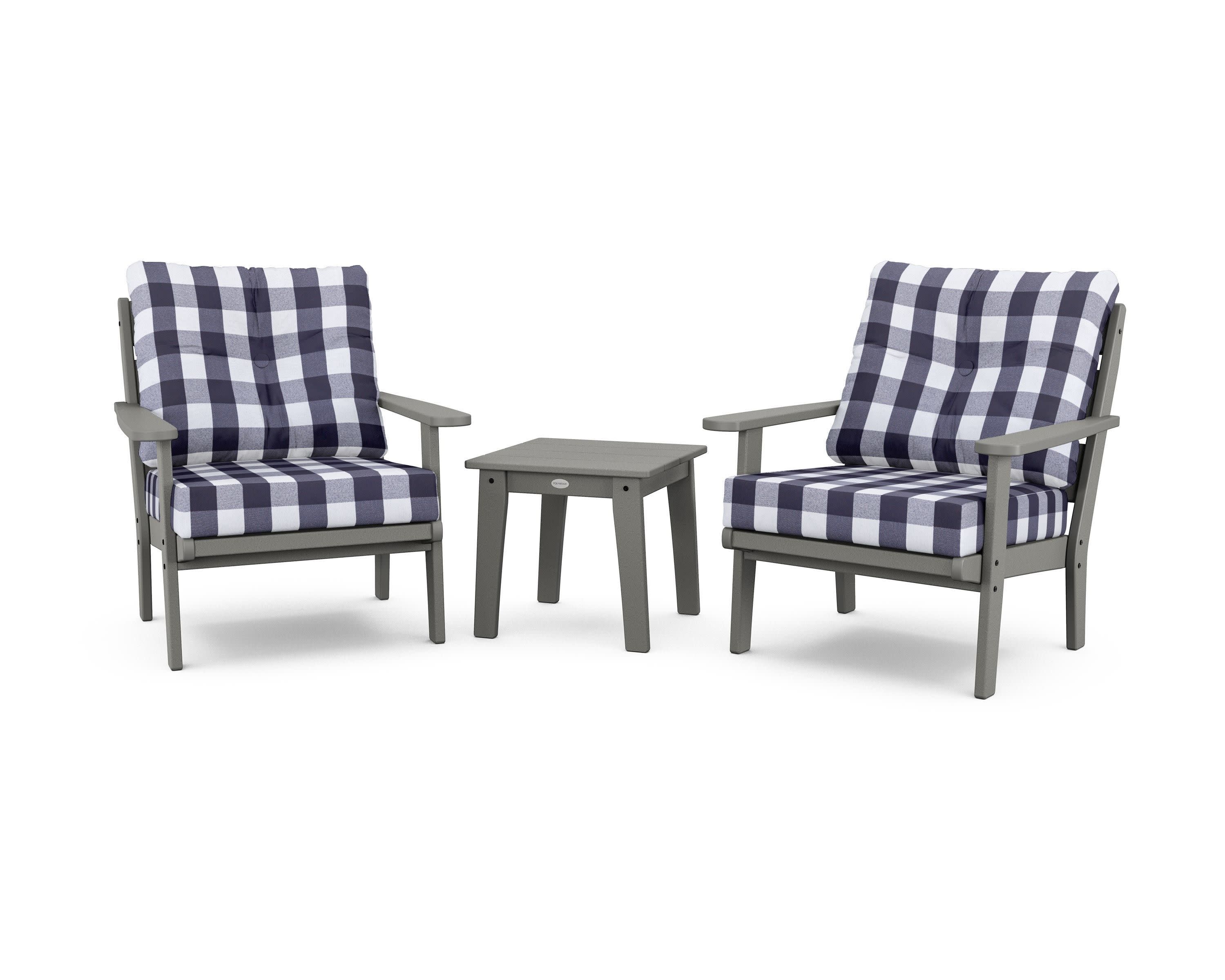 Lakeside 3-Piece Deep Seating Chair Set in Slate Grey / Buffalo Plaid Navy