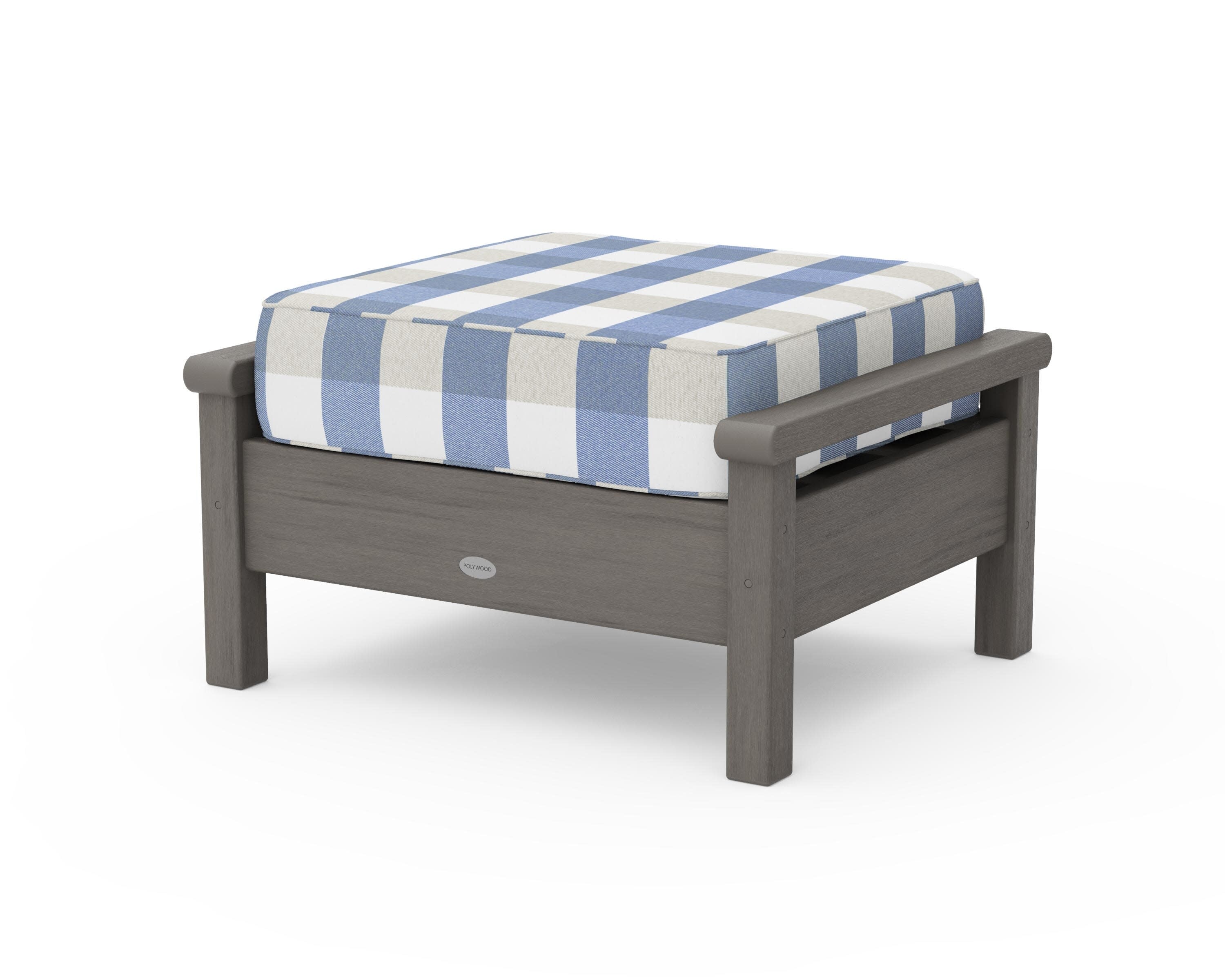 Harbour Deep Seating Ottoman in Driftwood / Buffalo Plaid Sky Blue