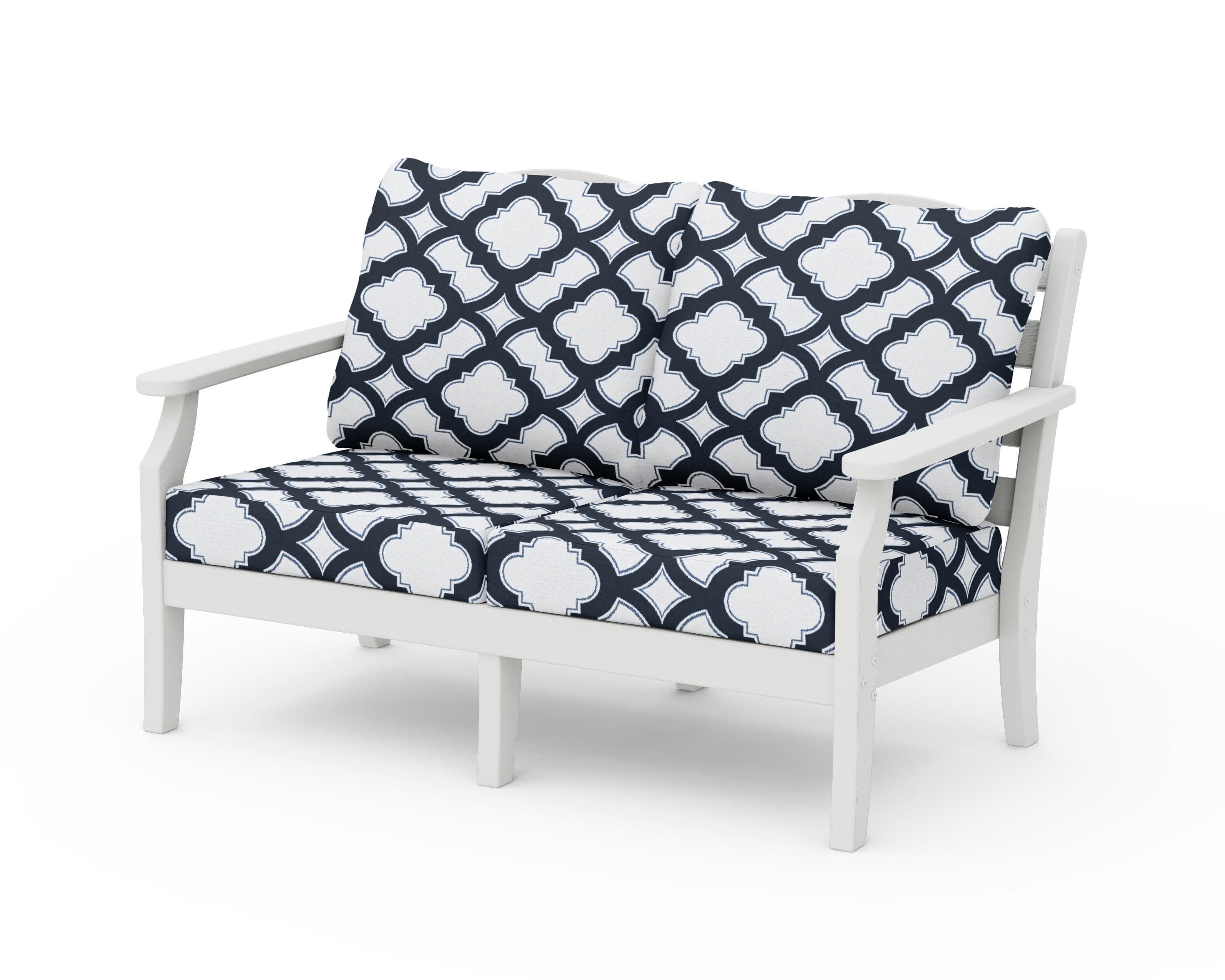 Savannah Deep Seating Loveseat in Vintage White / Trellis Marine Indigo