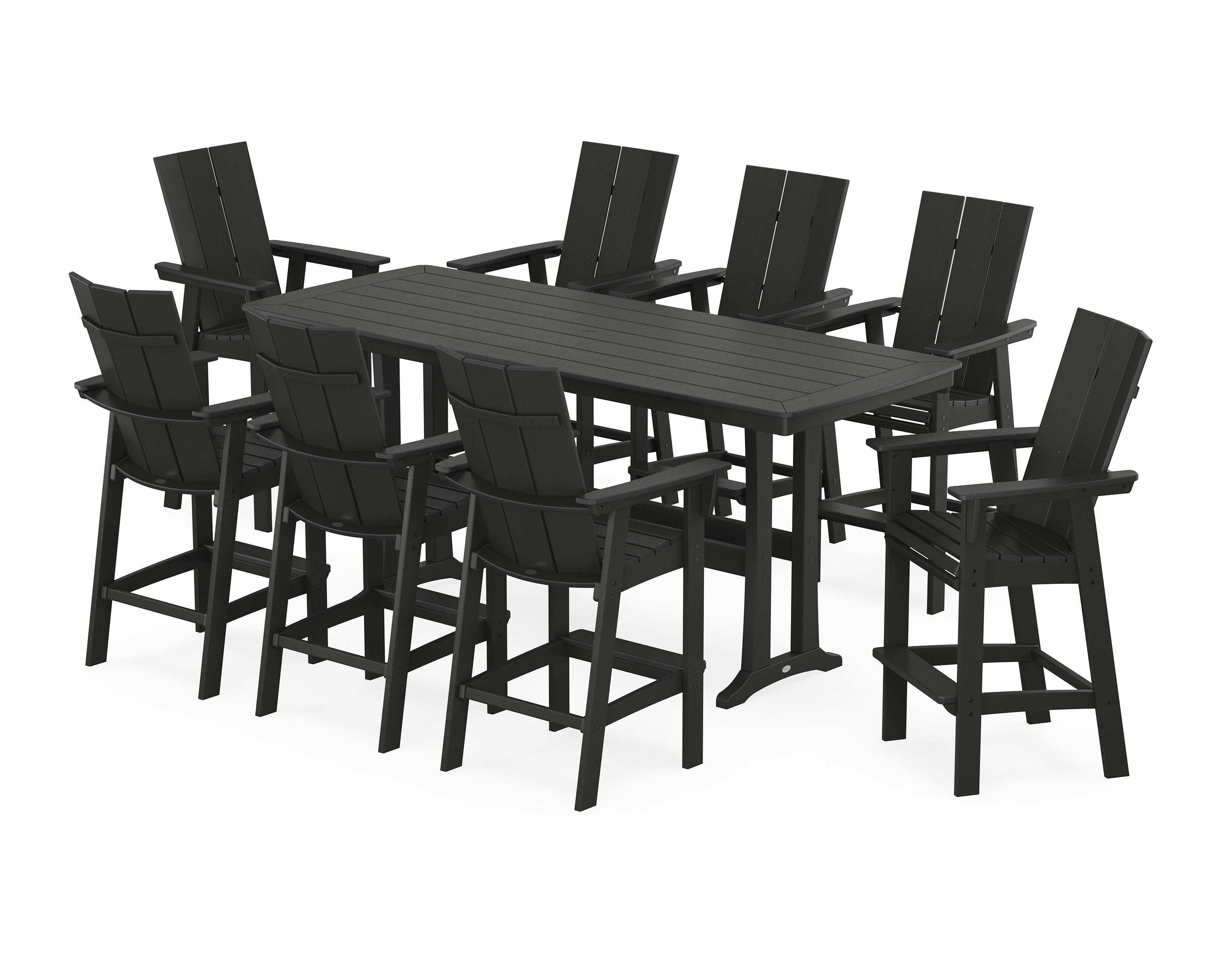 Modern Curveback Adirondack 9-Piece Bar Set with Trestle Legs in Black