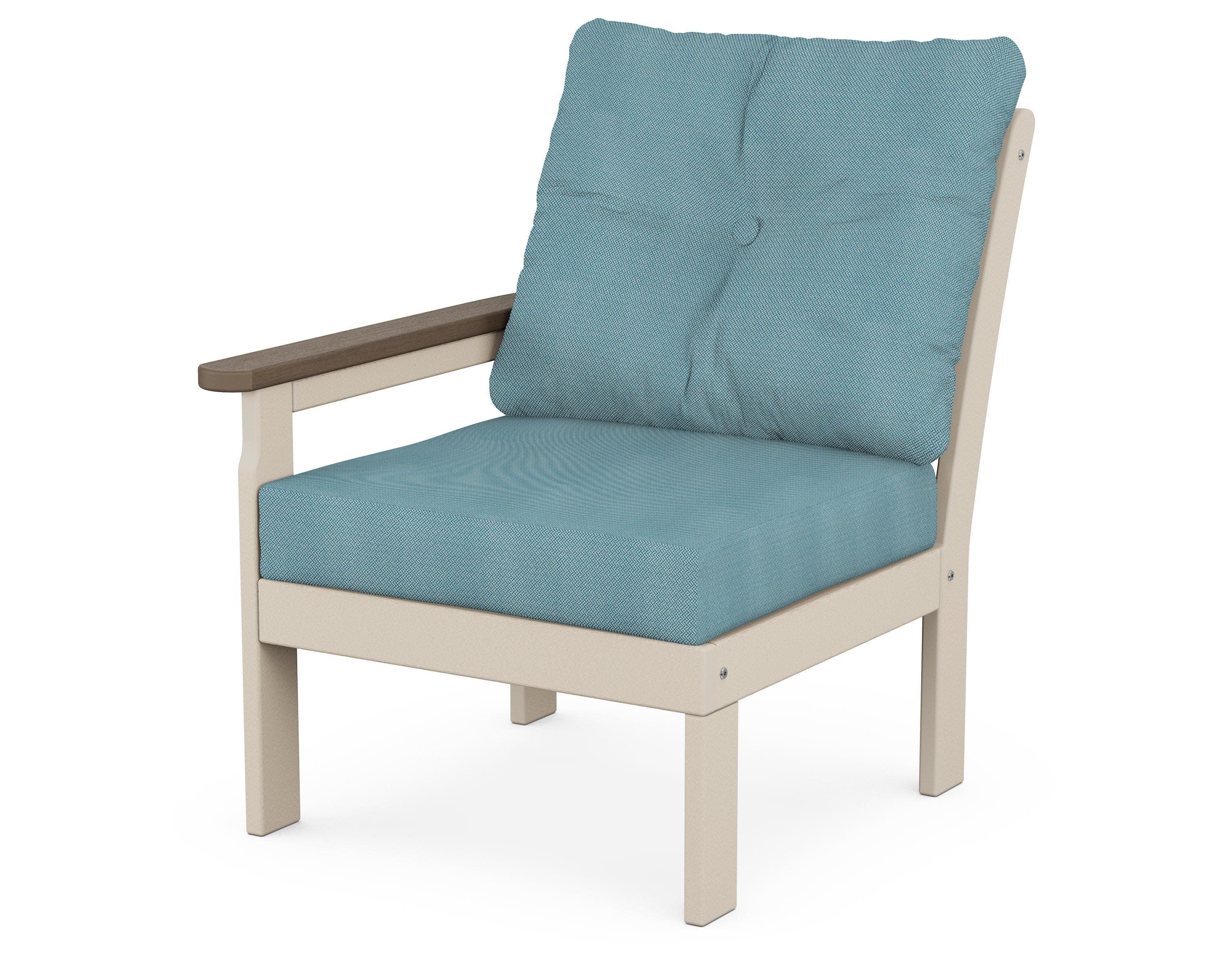 Vineyard Modular Left Arm Chair in Sand / Kona / Lattice Sky Blue