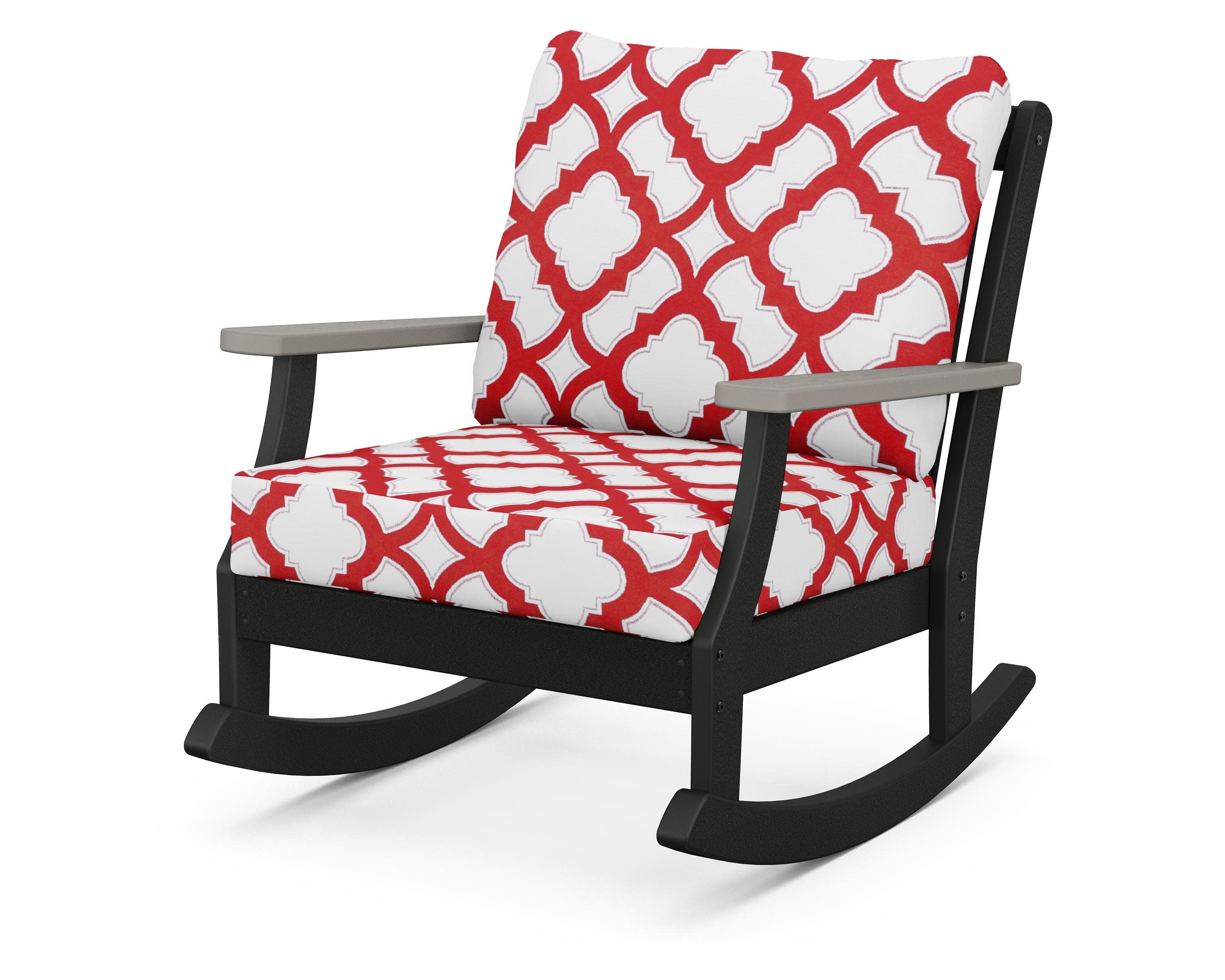 Braxton Deep Seating Rocking Chair in Black / Driftwood / Trellis Crimson