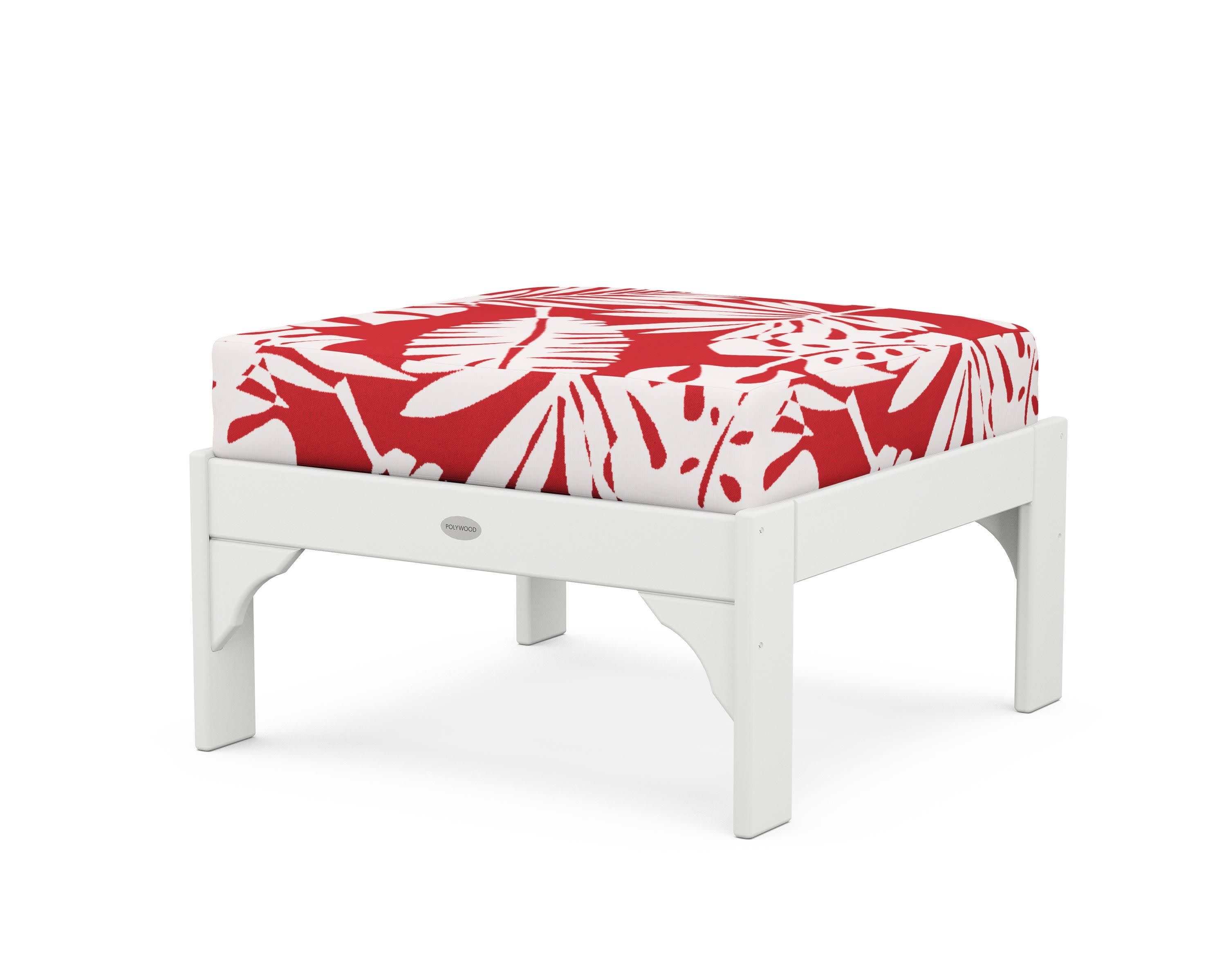 Vineyard Deep Seating Ottoman in White / Leaf Crimson
