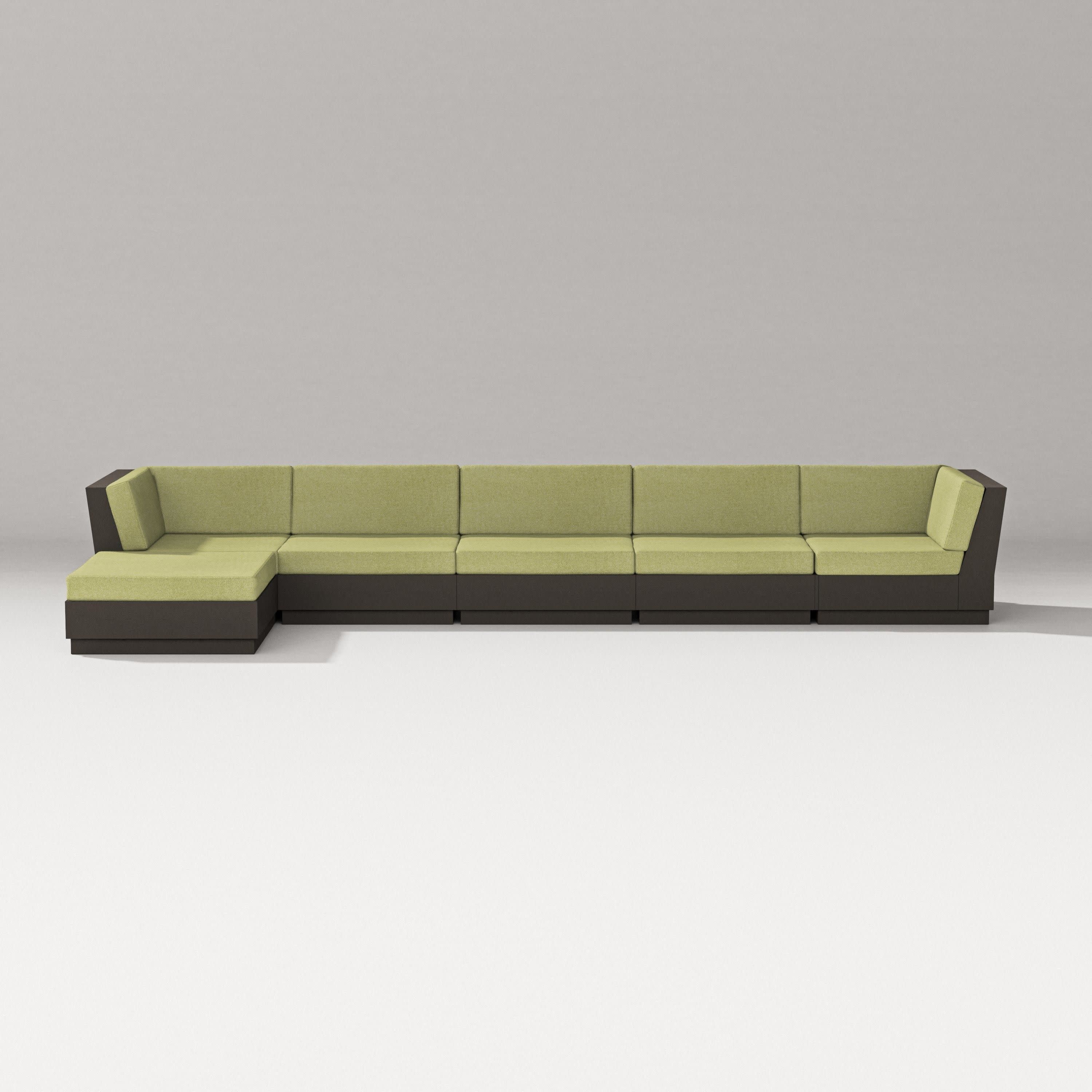 Elevate 6-Piece Chaise Sectional in Vintage Coffee / Chartreuse Boucle