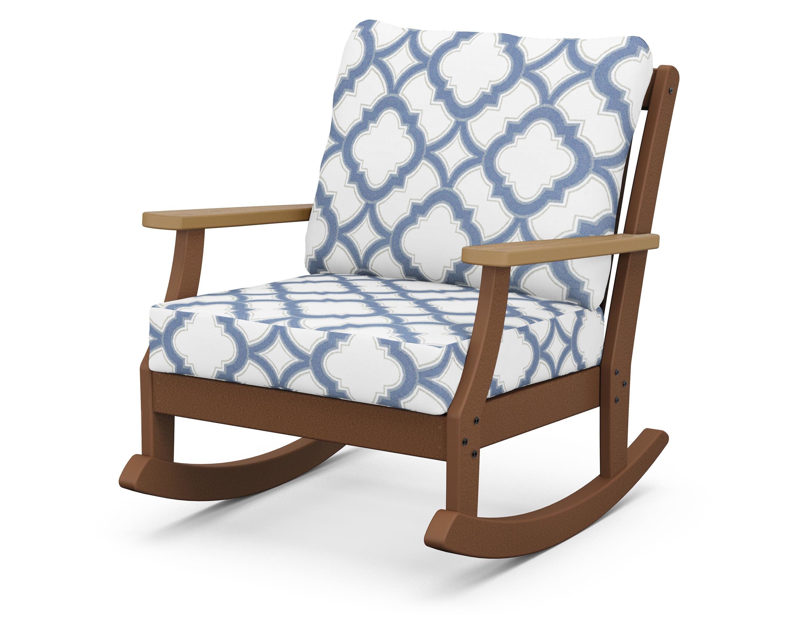 Braxton Deep Seating Rocking Chair in Teak / Natural / Trellis Sky Blue