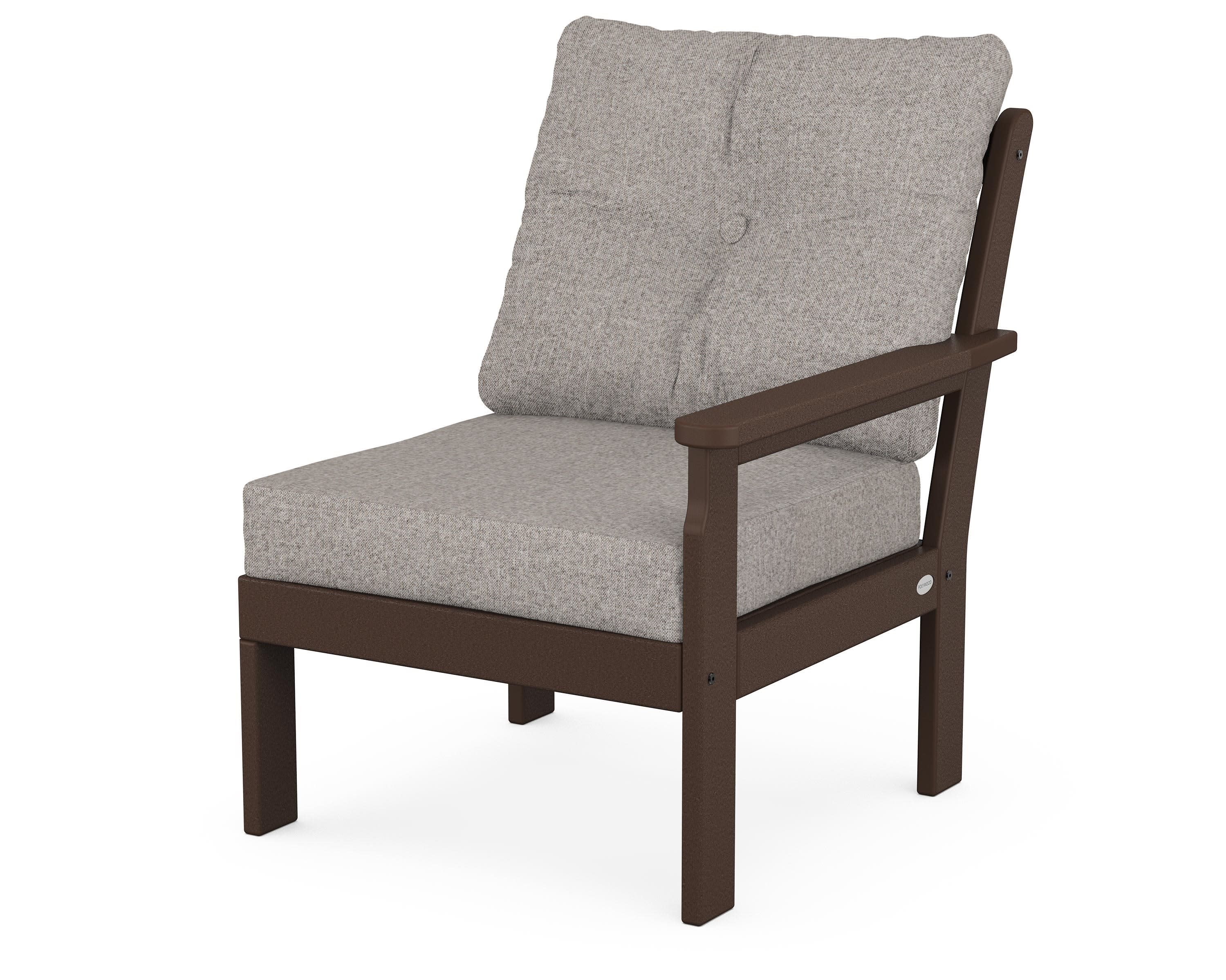 Vineyard Modular Right Arm Chair in Mahogany / Weathered Tweed