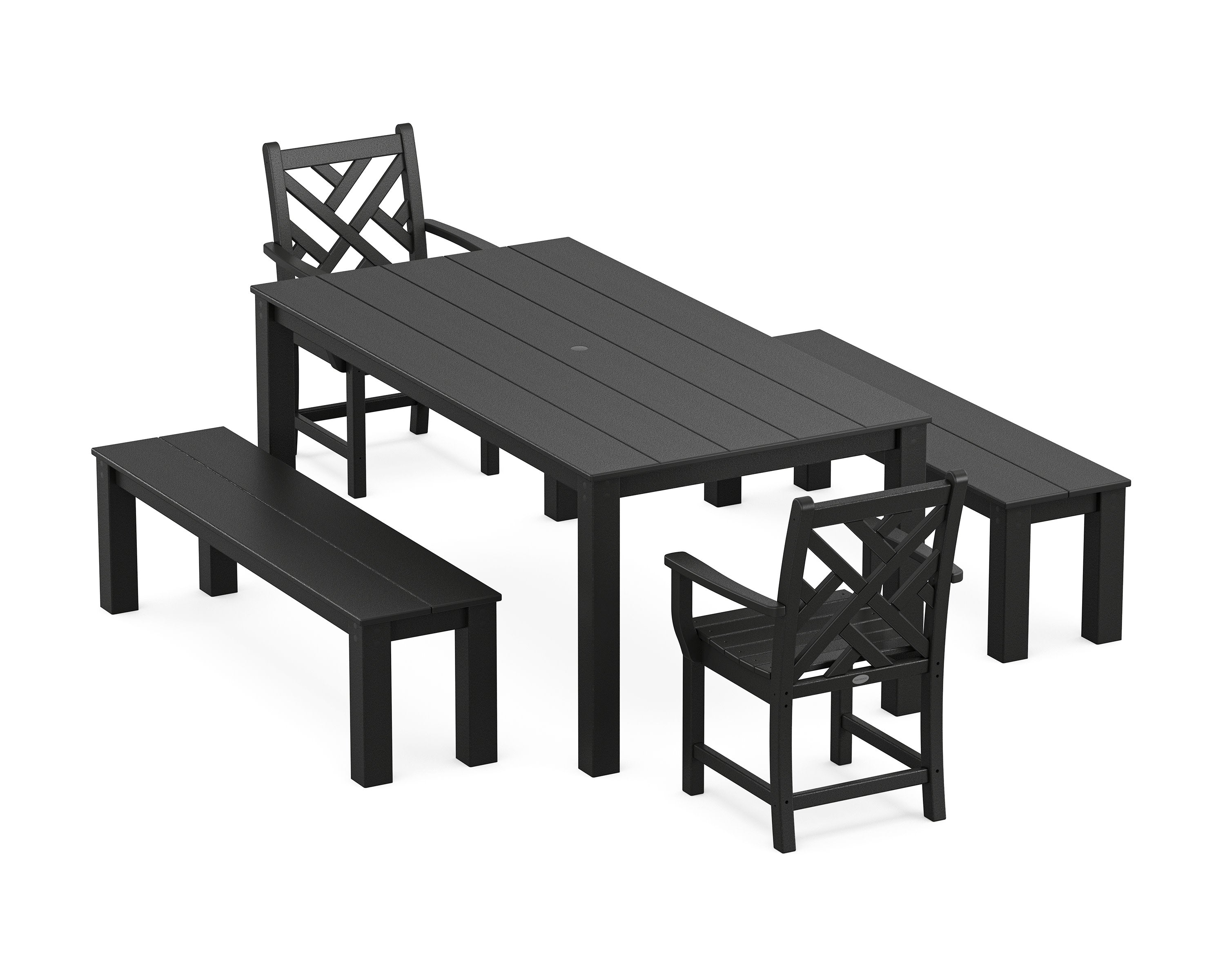 Chippendale 5-Piece Parsons Dining Set with Benches in Black