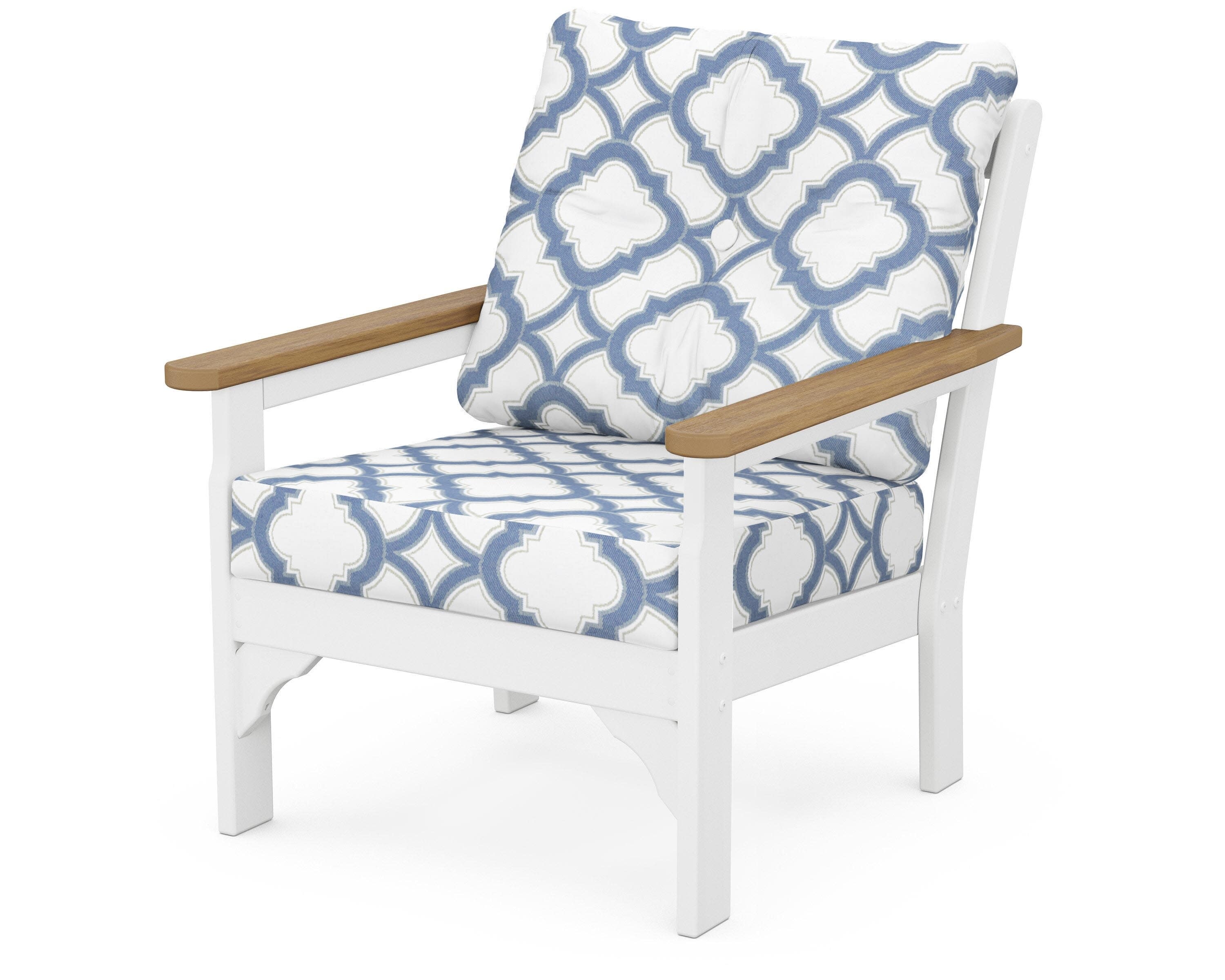 Vineyard Deep Seating Chair in White / Natural / Trellis Sky Blue