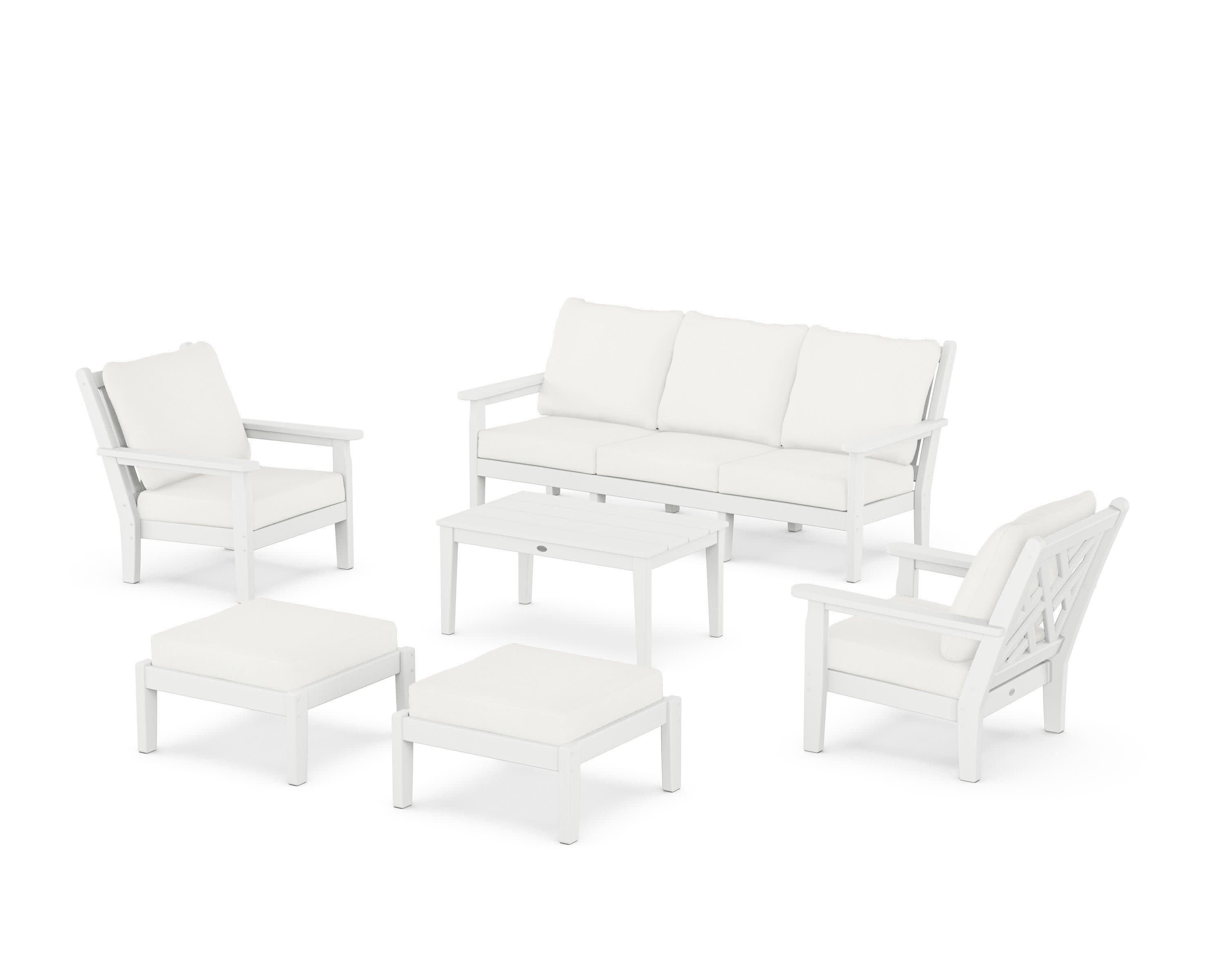 Chippendale 6-Piece Lounge Sofa Set in White / Natural Linen