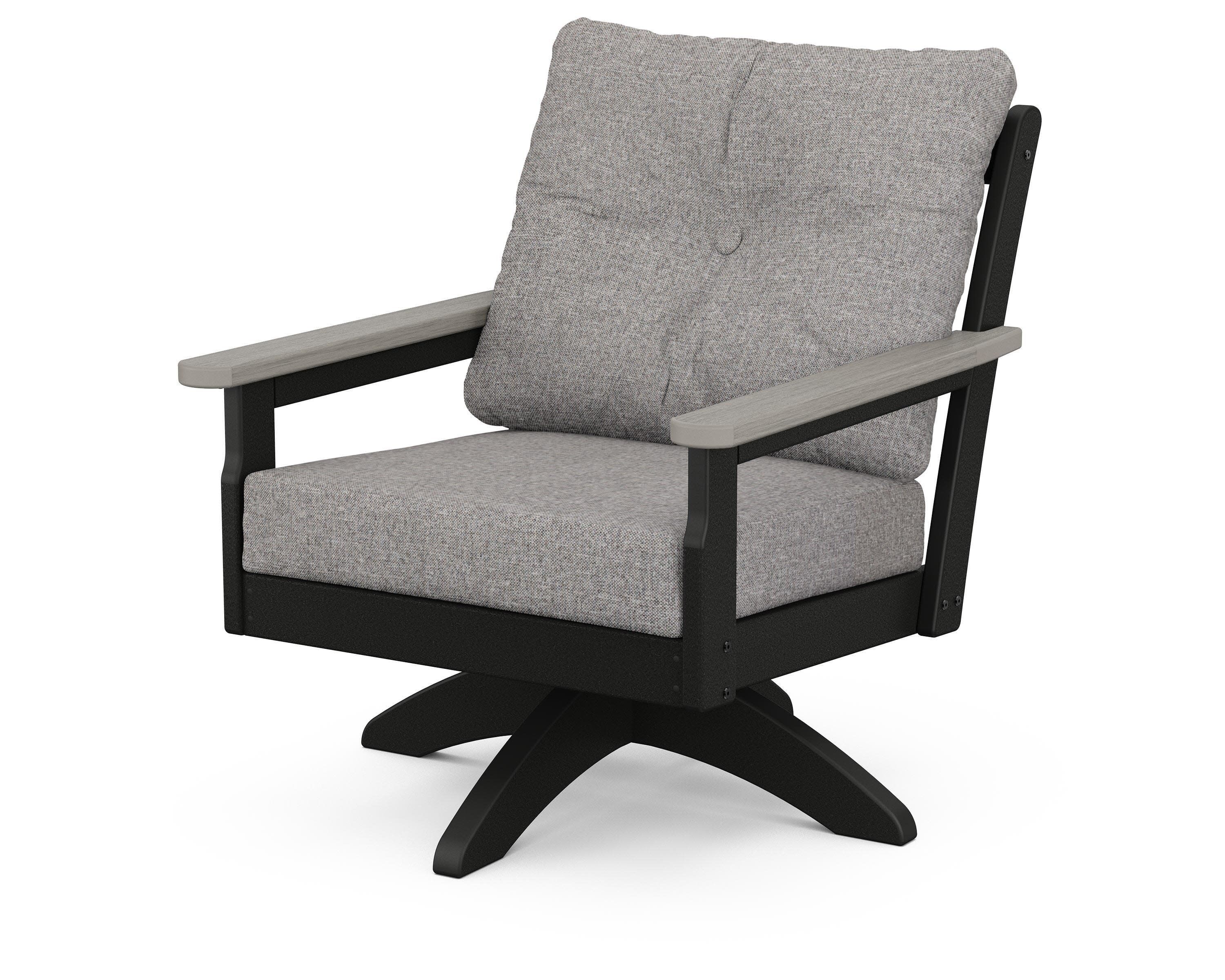 Vineyard Deep Seating Swivel Chair in Black / Driftwood / Grey Mist