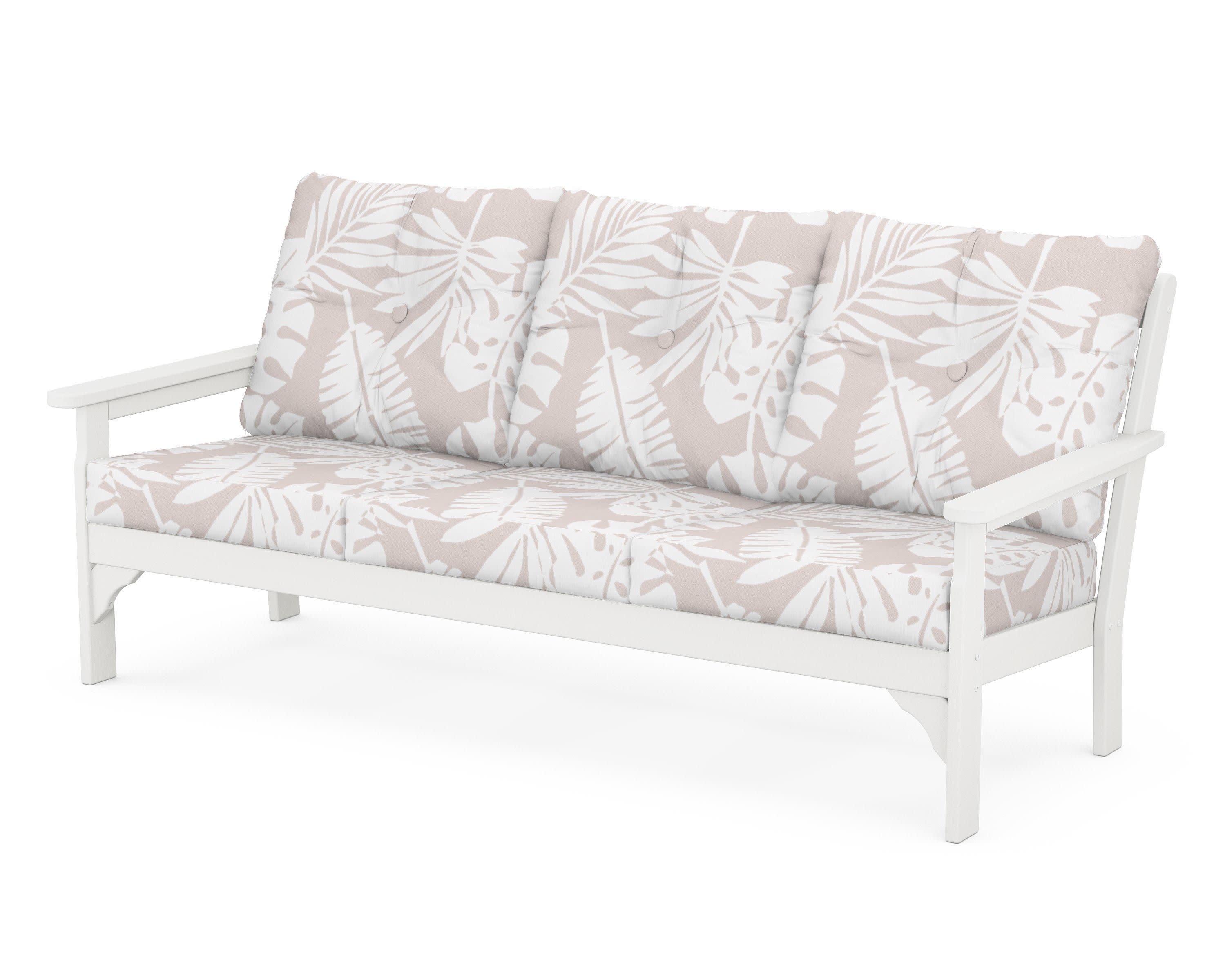 Vineyard Deep Seating Sofa in Vintage White / Leaf Dune Burlap