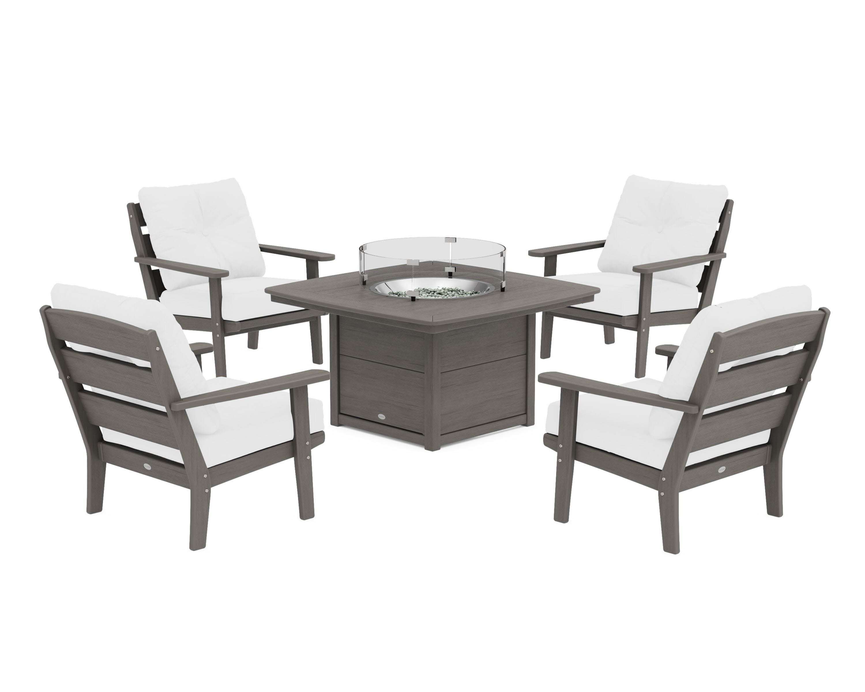 Lakeside 5-Piece Deep Seating Set with Nautical Fire Pit Table in Driftwood / Natural