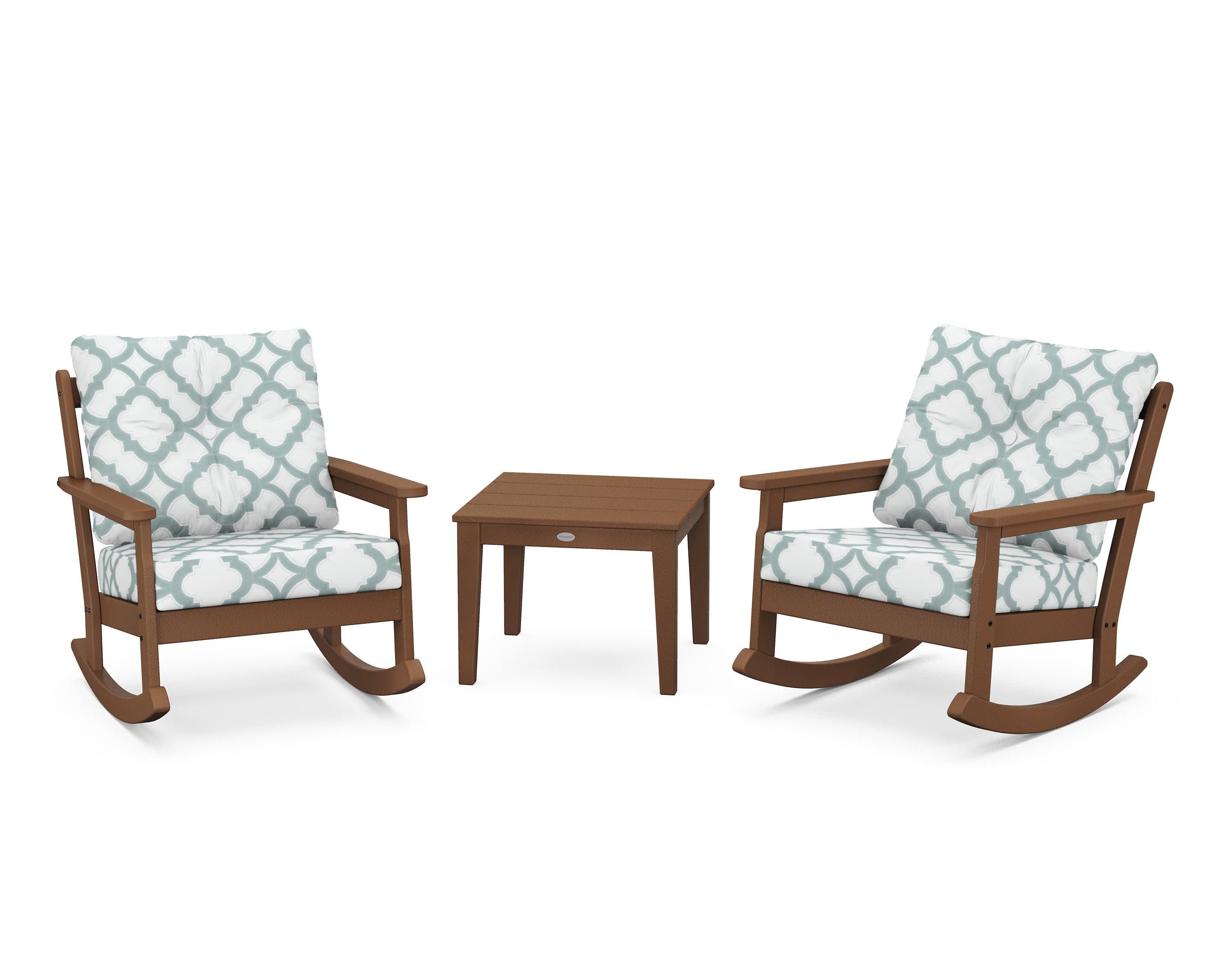 Vineyard 3-Piece Deep Seating Rocker Set in Teak / Trellis Glacier Spa