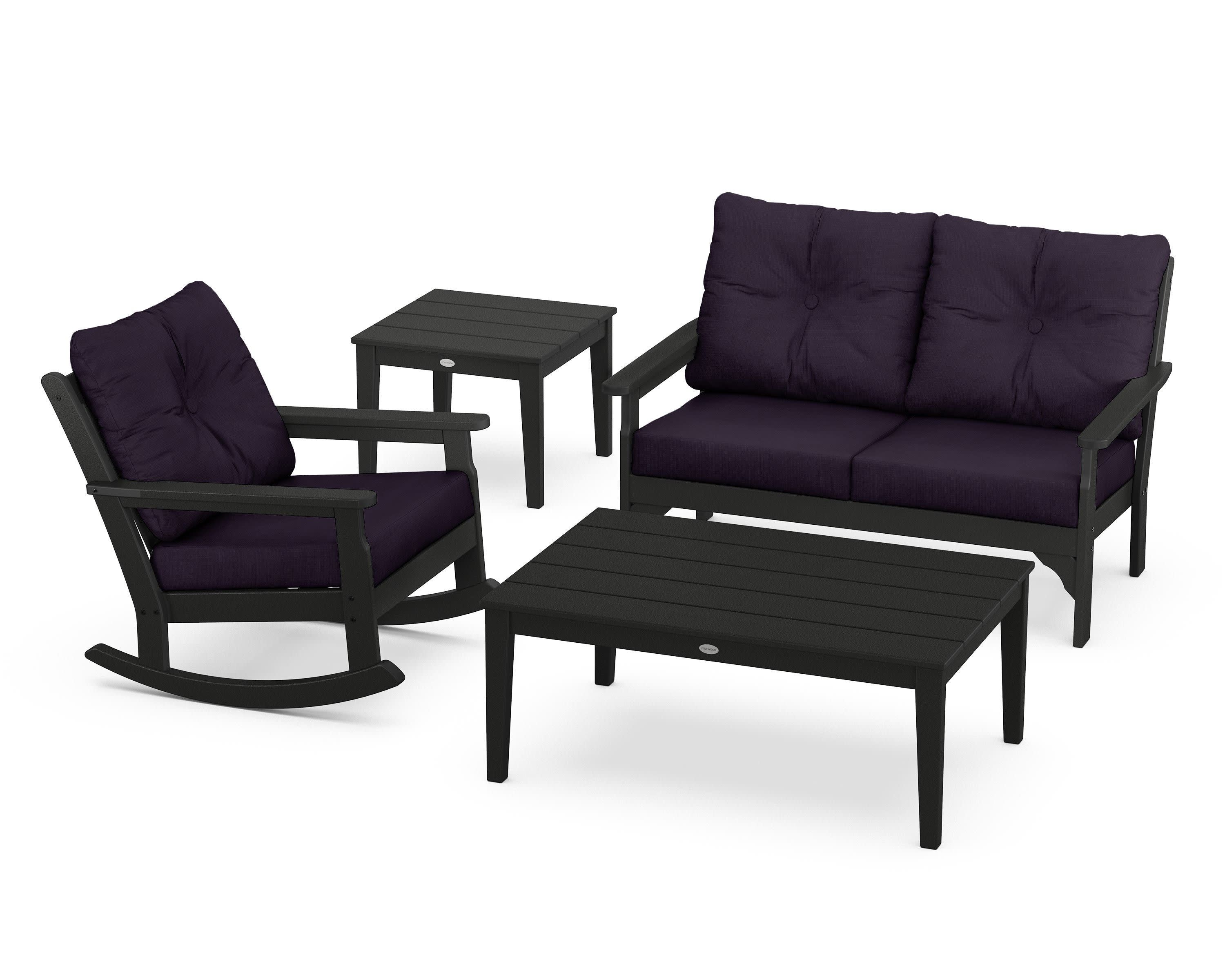 Vineyard 4-Piece Deep Seating Rocker Set in Black / Navy Linen