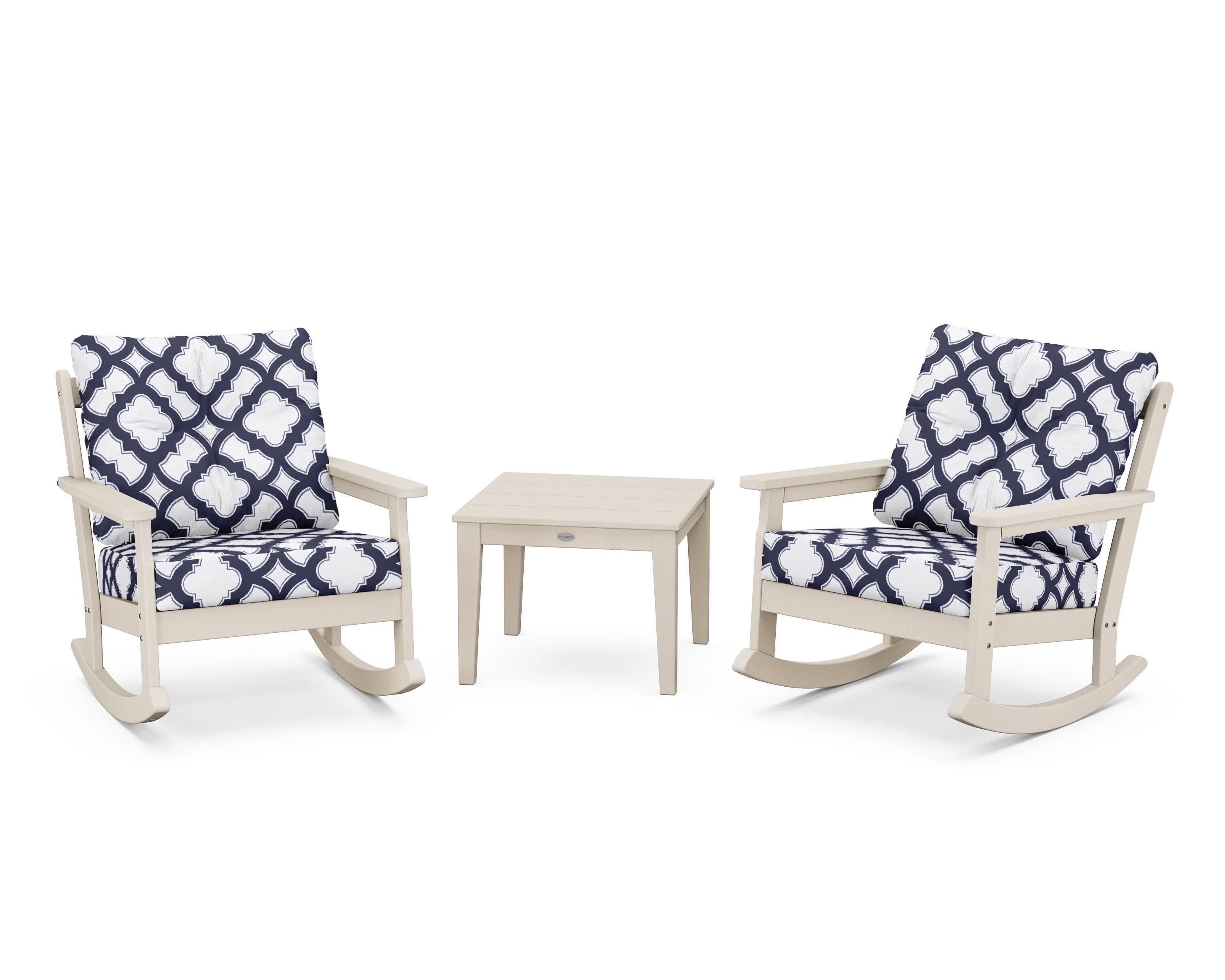 Vineyard 3-Piece Deep Seating Rocker Set in Sand / Trellis Navy
