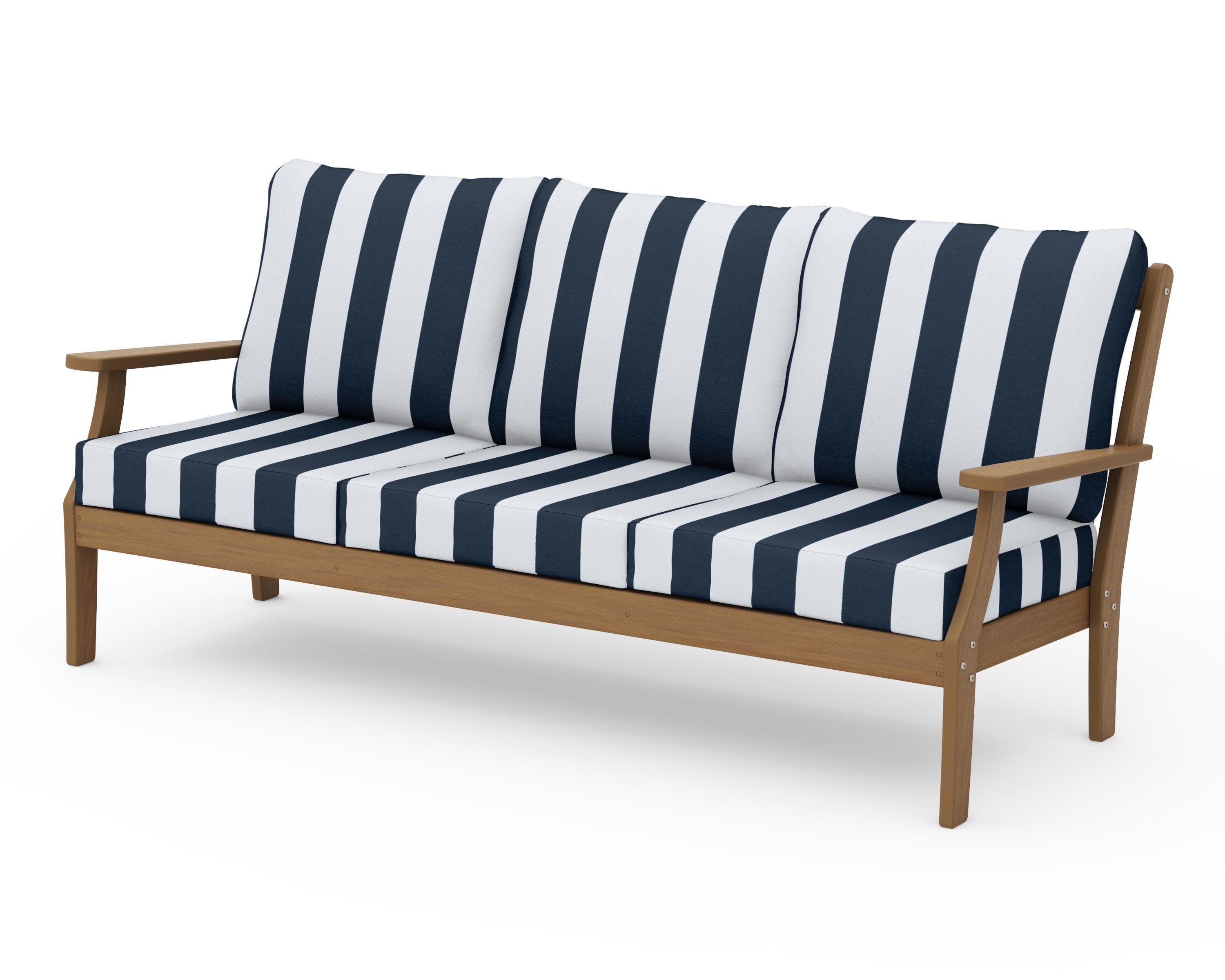 Braxton Deep Seating Sofa in Natural / Cabana Stripe Marine Indigo