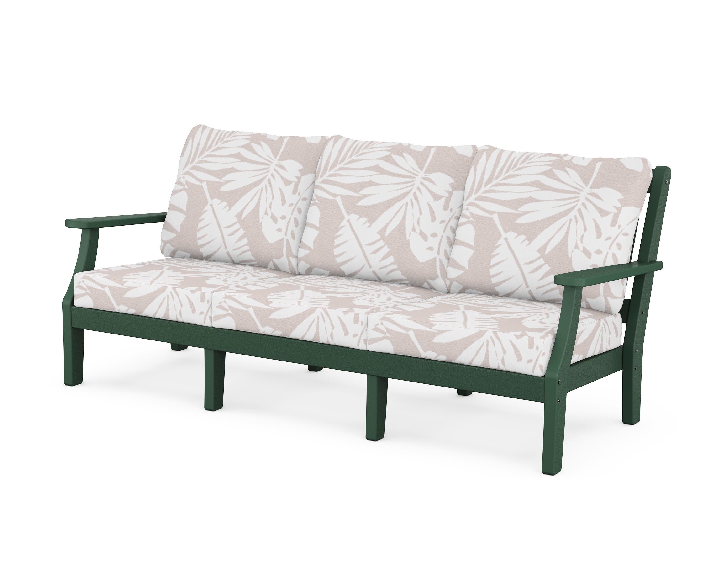 Chinoiserie Deep Seating Sofa in Green / Leaf Dune Burlap