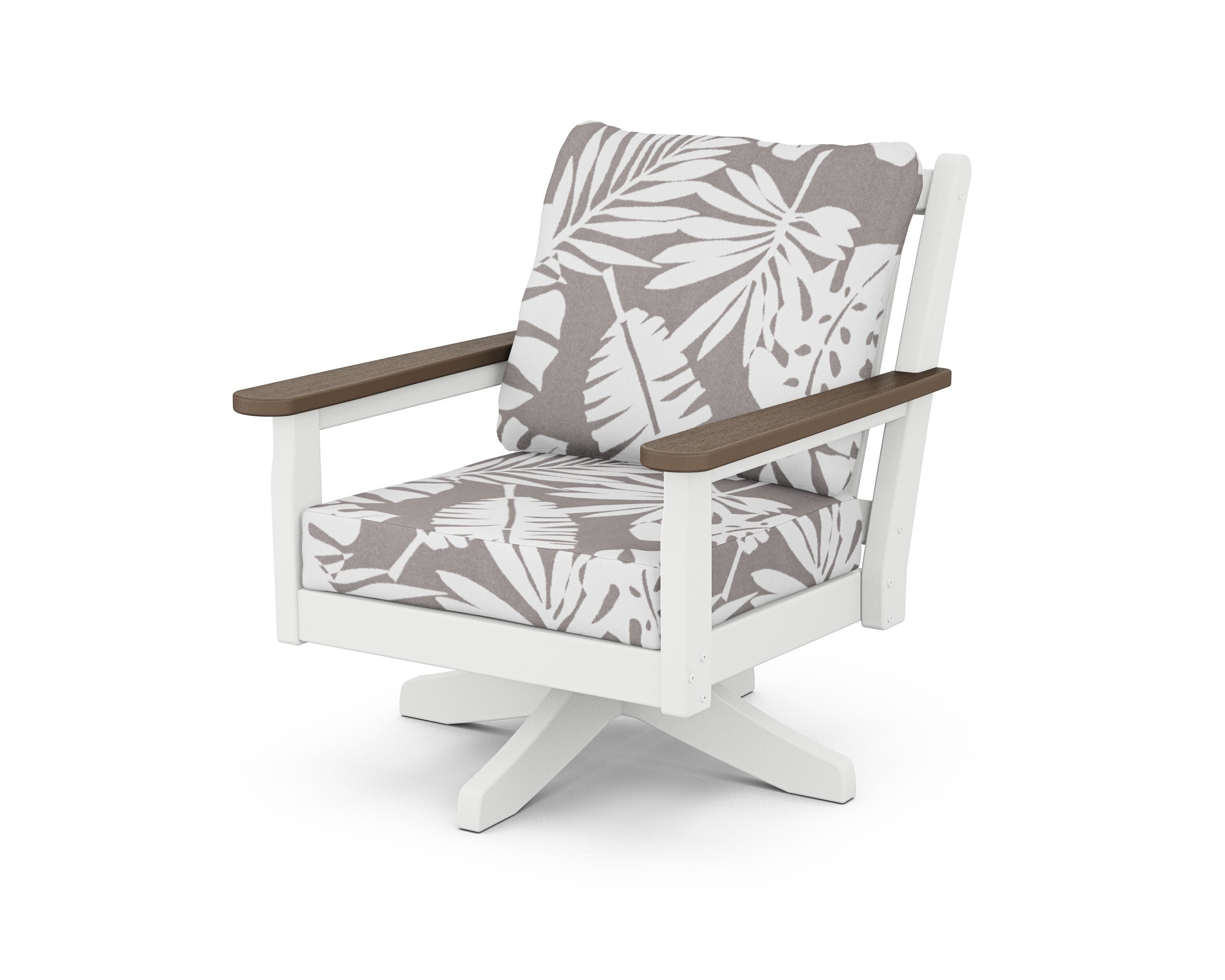 Chippendale Deep Seating Swivel Chair in White / Kona / Leaf Grey Mist