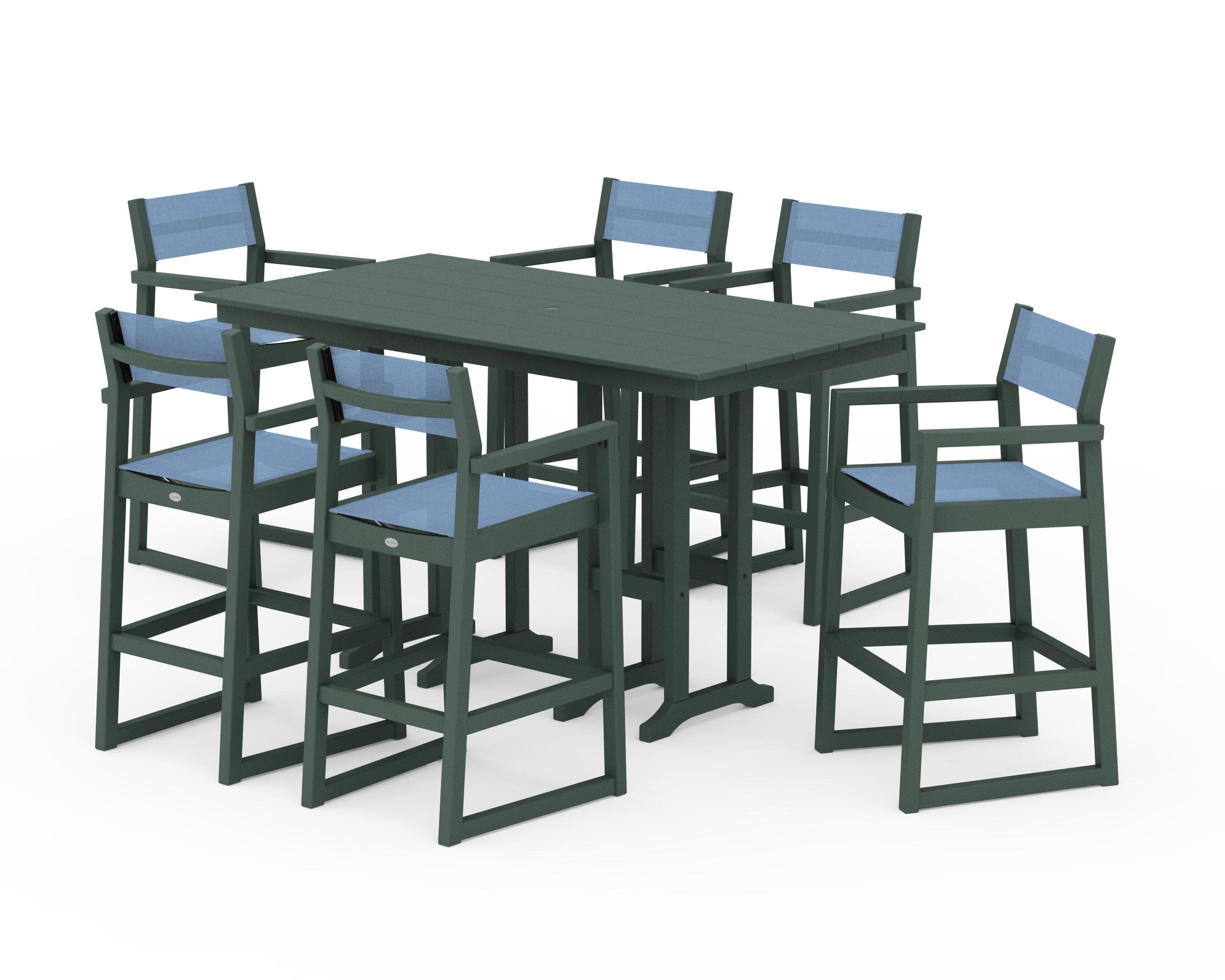 EDGE Sling Arm Chair 7-Piece Farmhouse Bar Set in Green / Poolside Sling