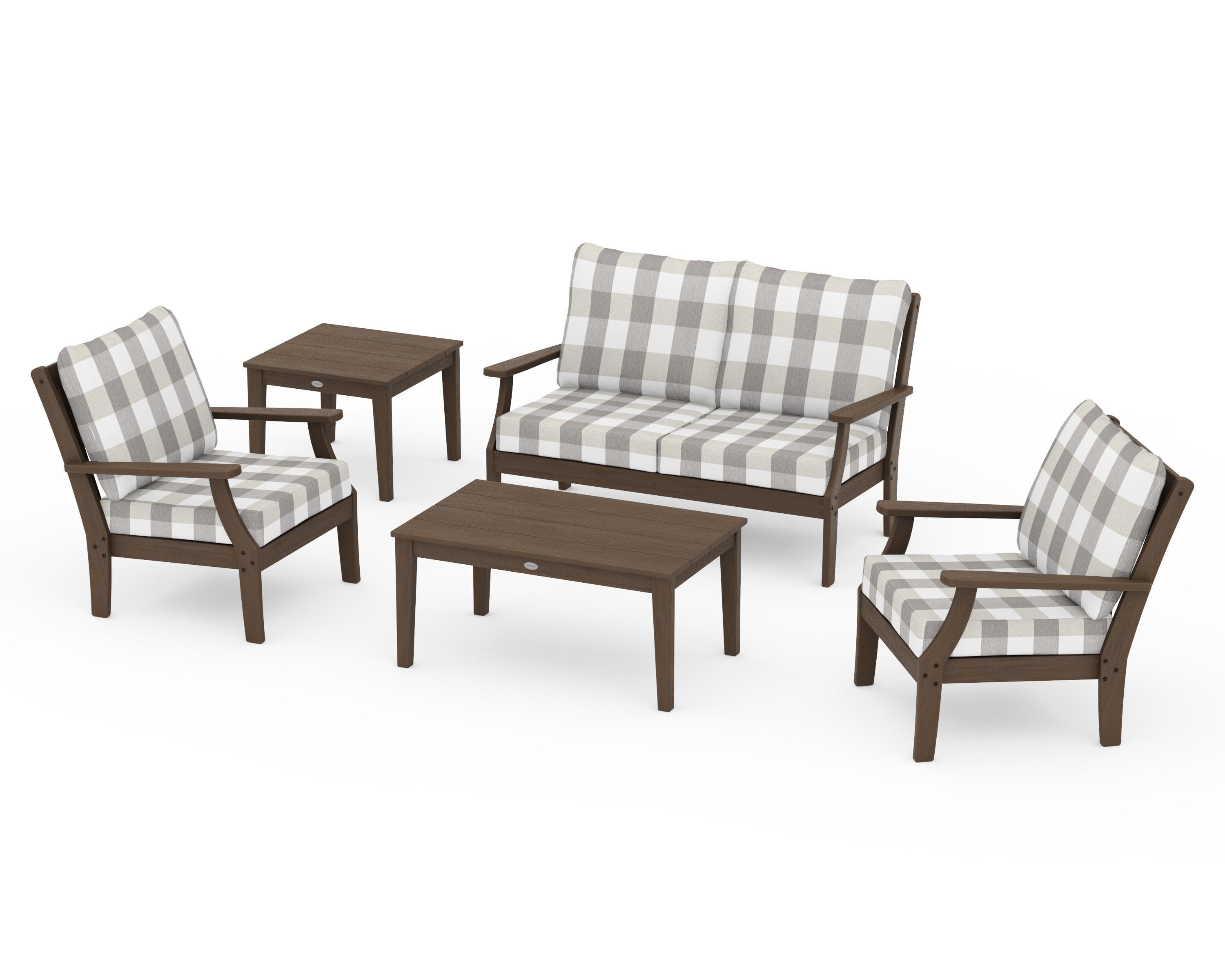 Braxton 5-Piece Deep Seating Set in Kona / Buffalo Plaid Grey Mist