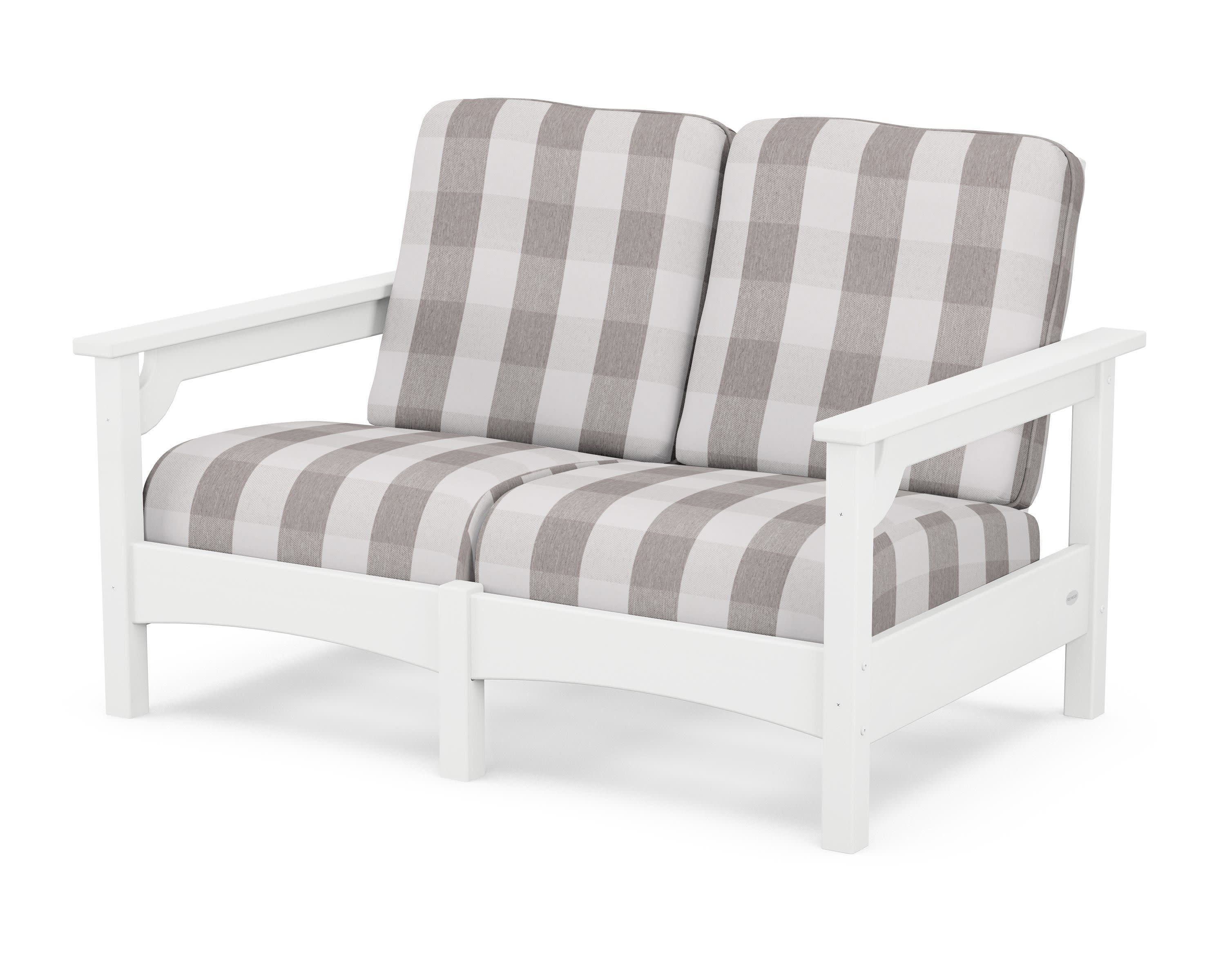 Club Loveseat in White / Buffalo Plaid Grey Mist