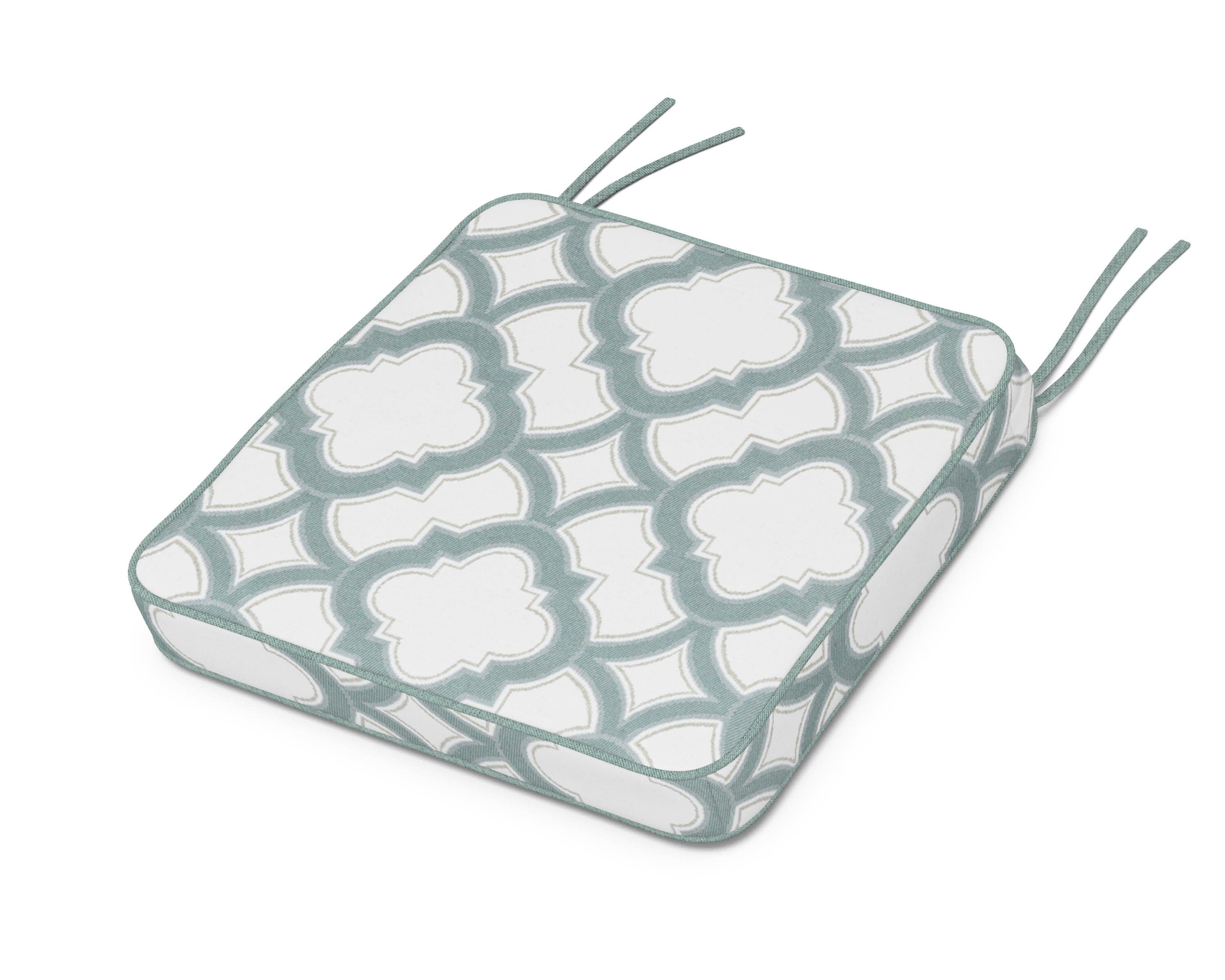 Chinoiserie Side Chair Seat Cushion in Trellis Glacier Spa