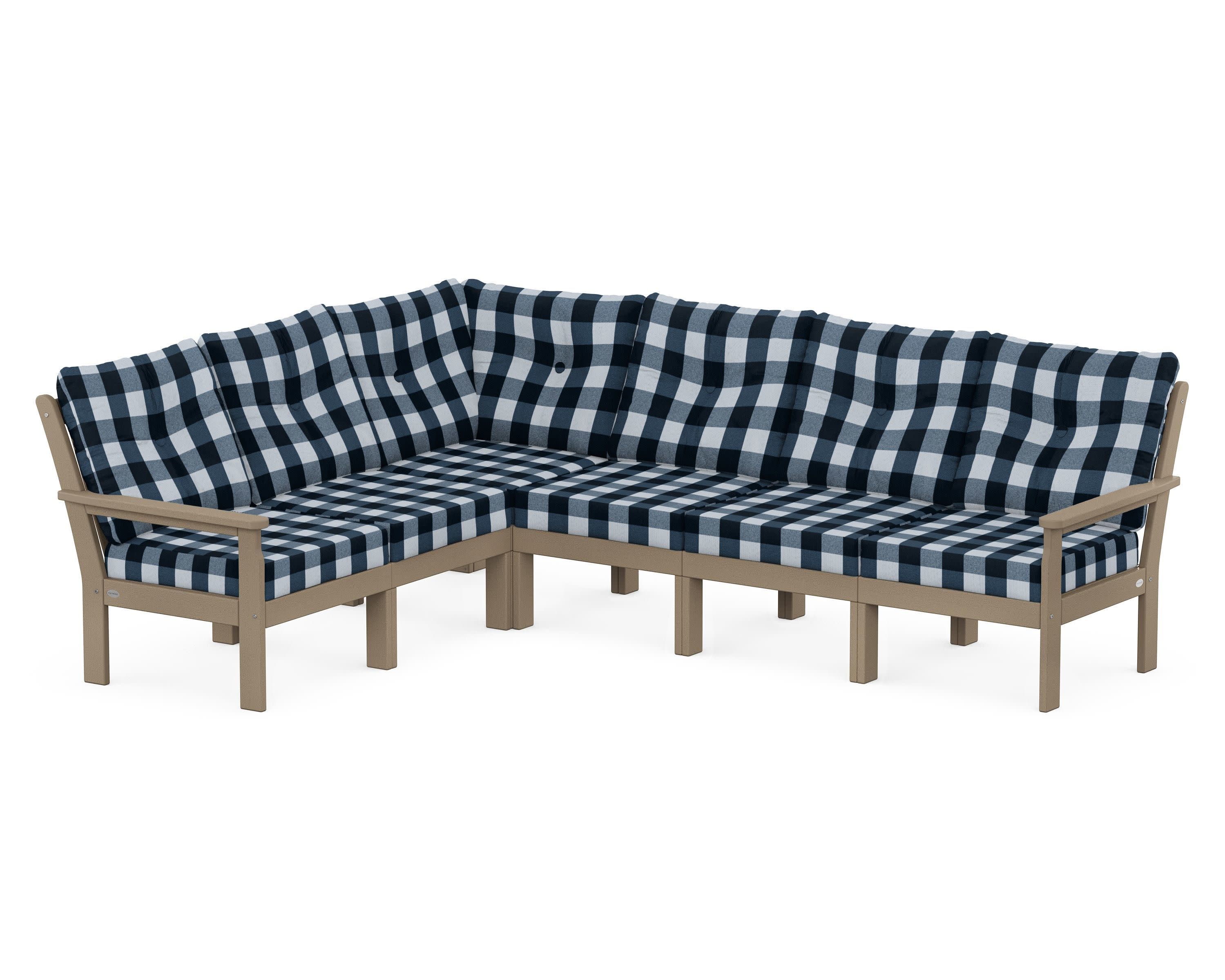 Vineyard 6-Piece Sectional in Vintage Sahara / Buffalo Plaid Marine Indigo