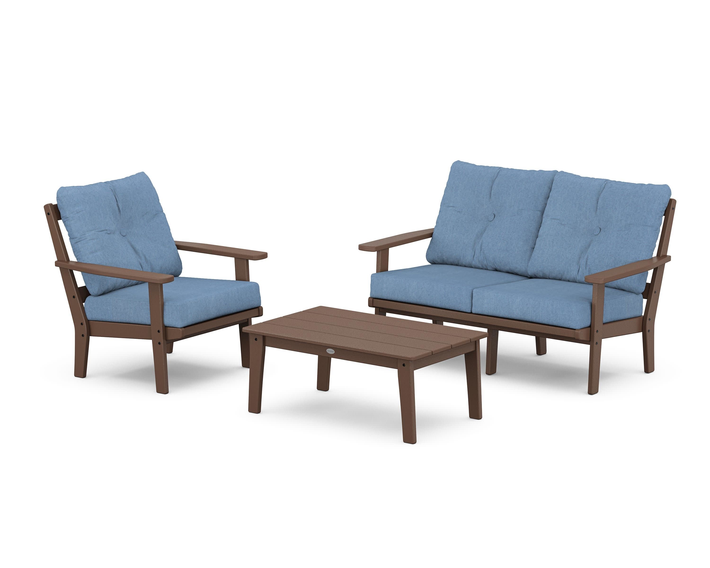 Oxford 3-Piece Deep Seating Set with Loveseat in Mahogany / Sky Blue