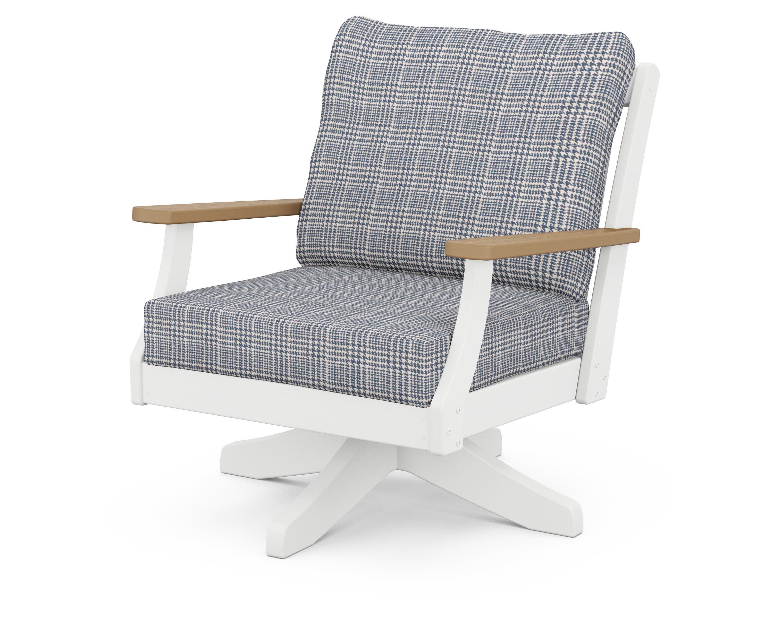 Braxton Deep Seating Swivel Chair in White / Natural / Houndstooth Sky Blue