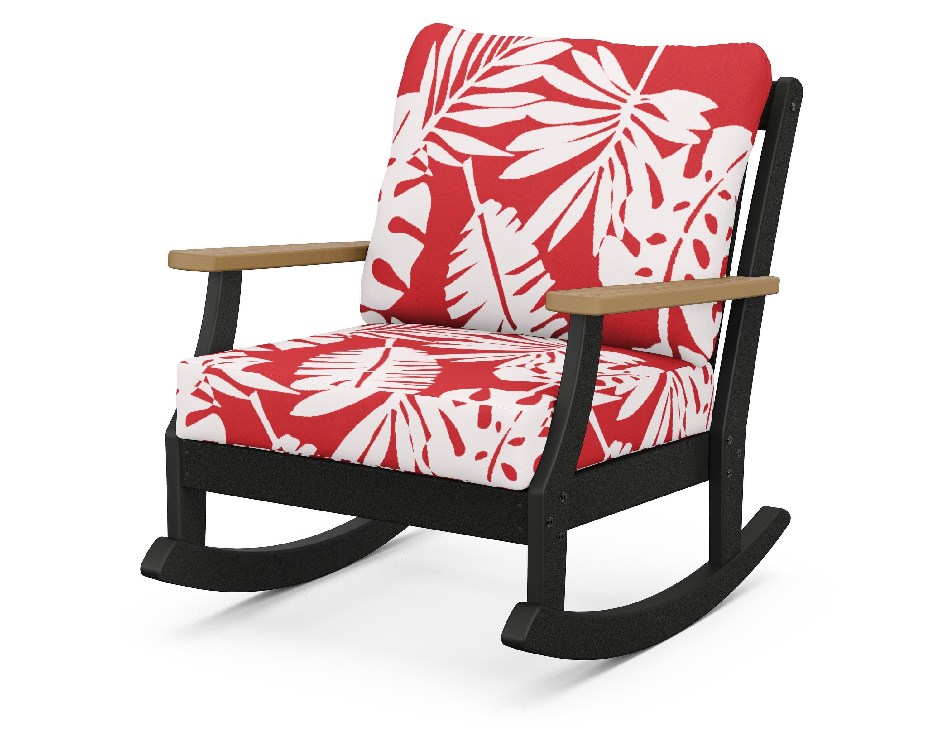 Braxton Deep Seating Rocking Chair in Black / Natural / Leaf Crimson