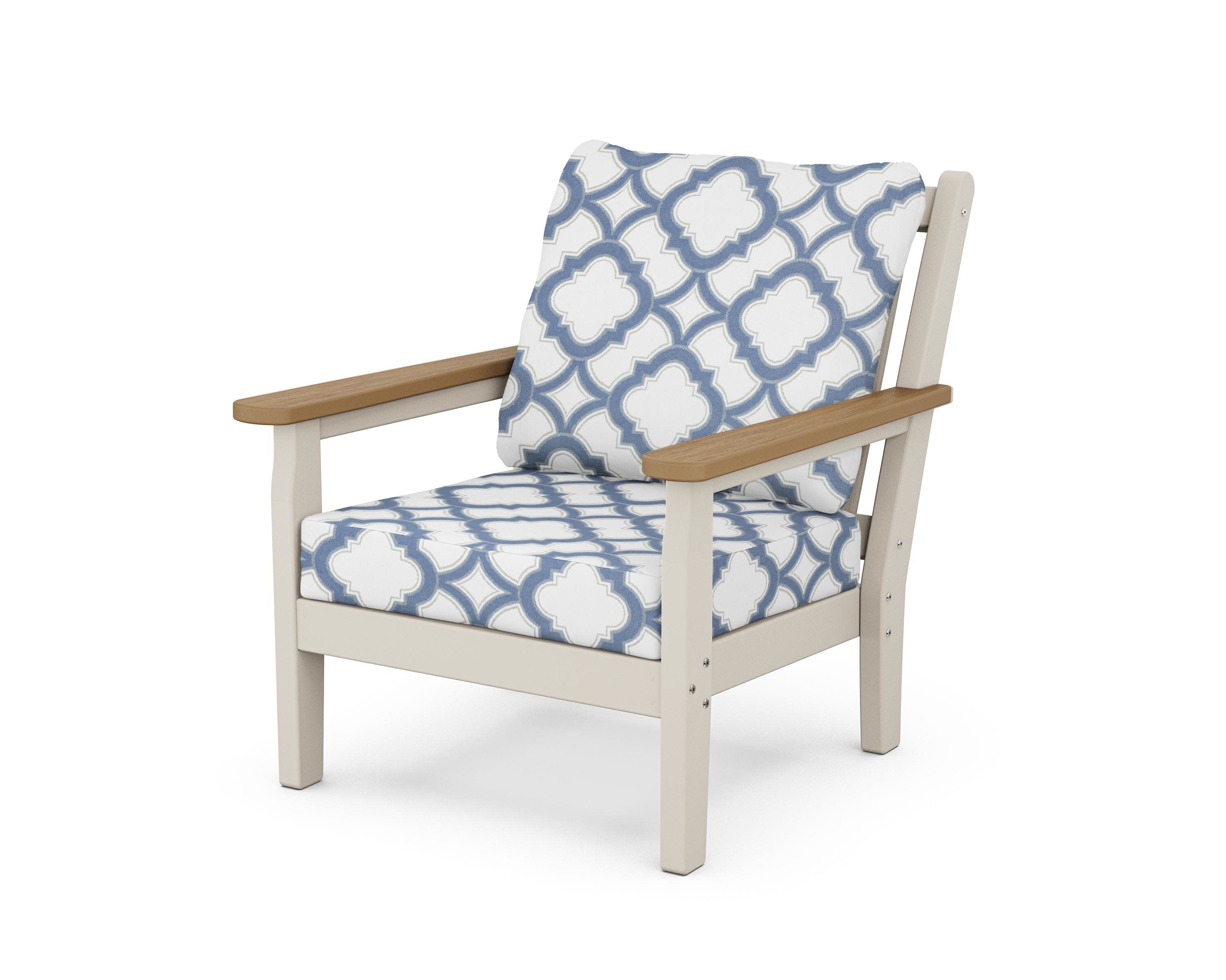 Chippendale Deep Seating Chair in Sand / Natural / Trellis Sky Blue