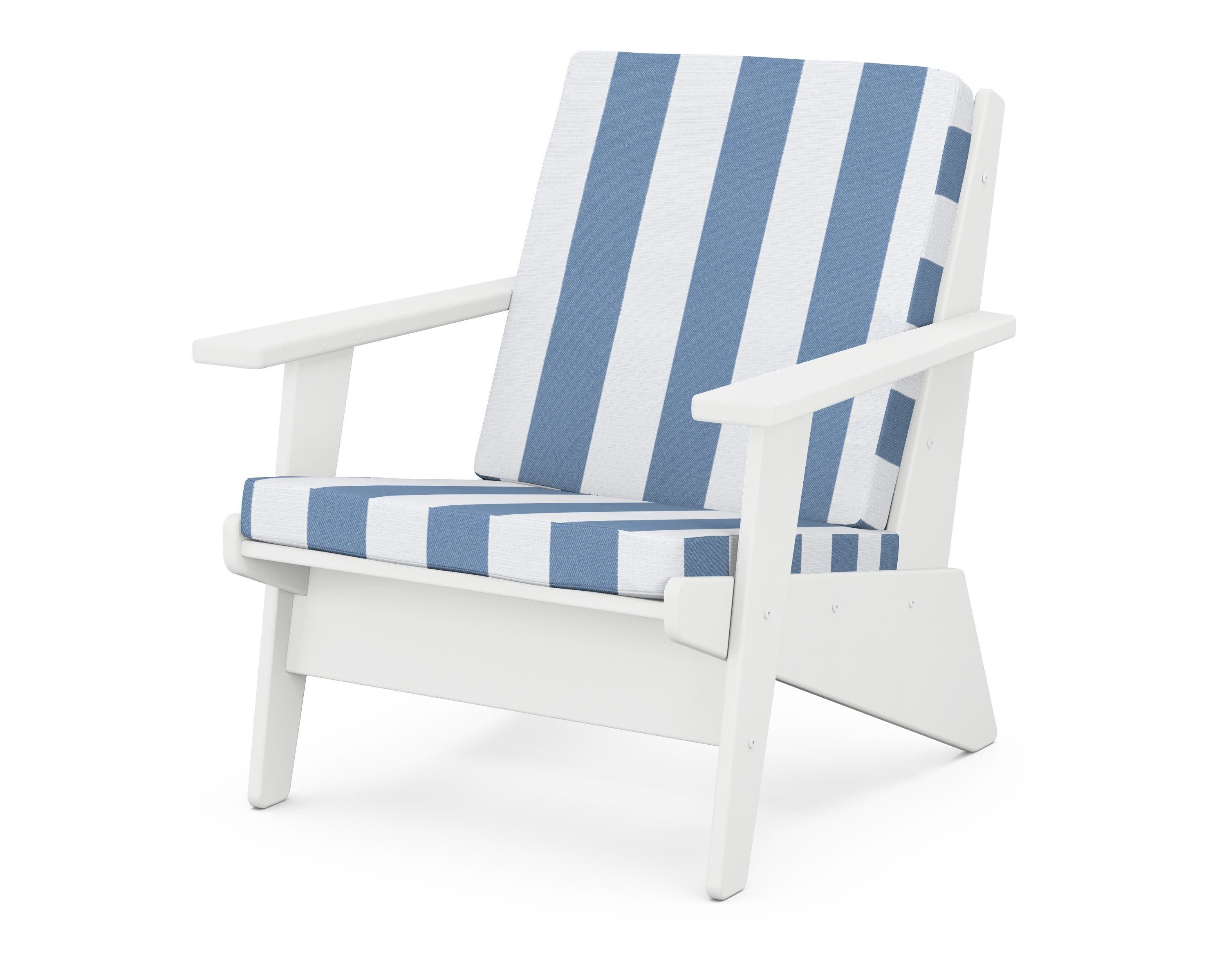 Riviera Modern Lounge Chair in White / Cabana Stripe Sky Blue