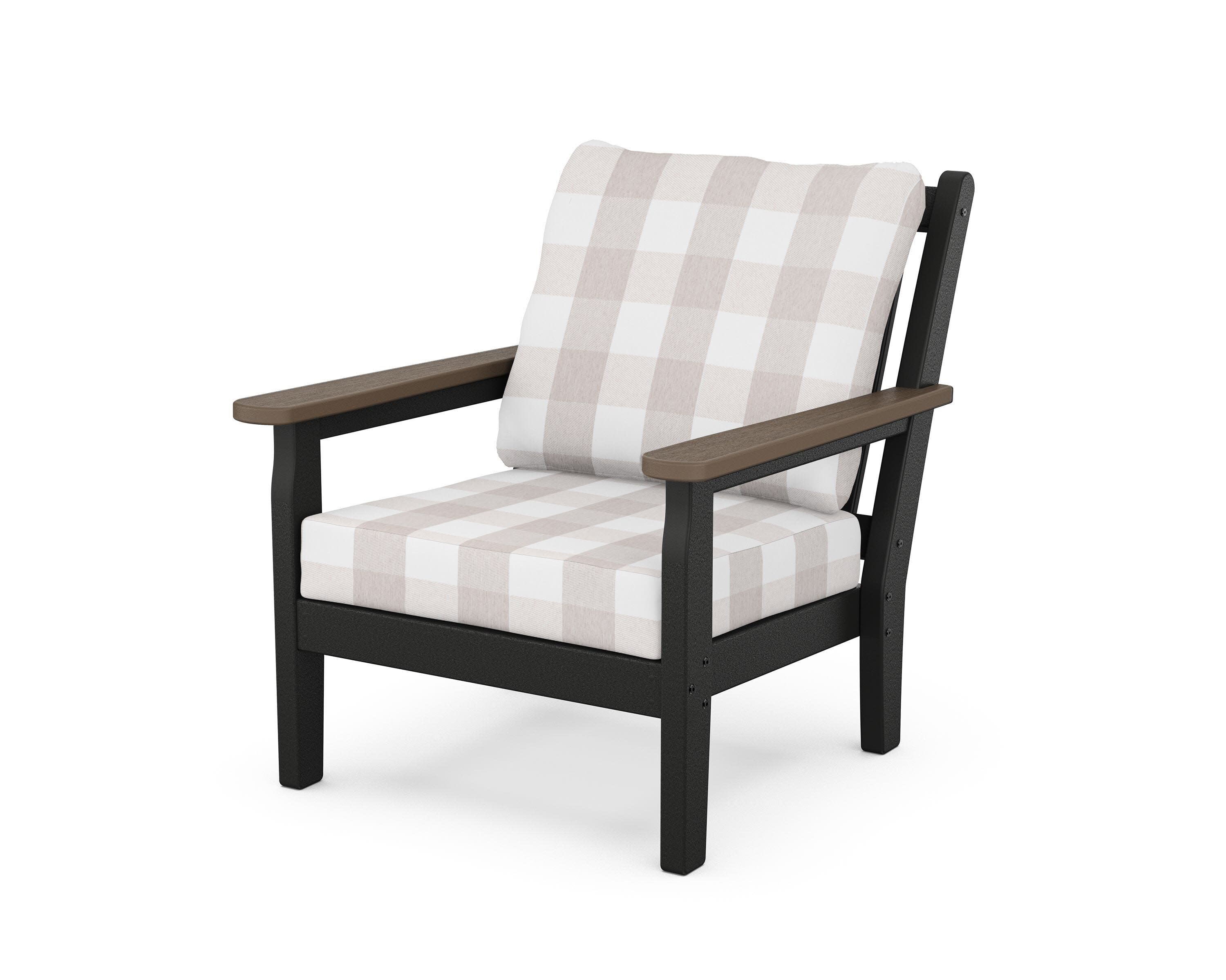 Chippendale Deep Seating Chair in Black / Kona / Buffalo Plaid Dune Burlap