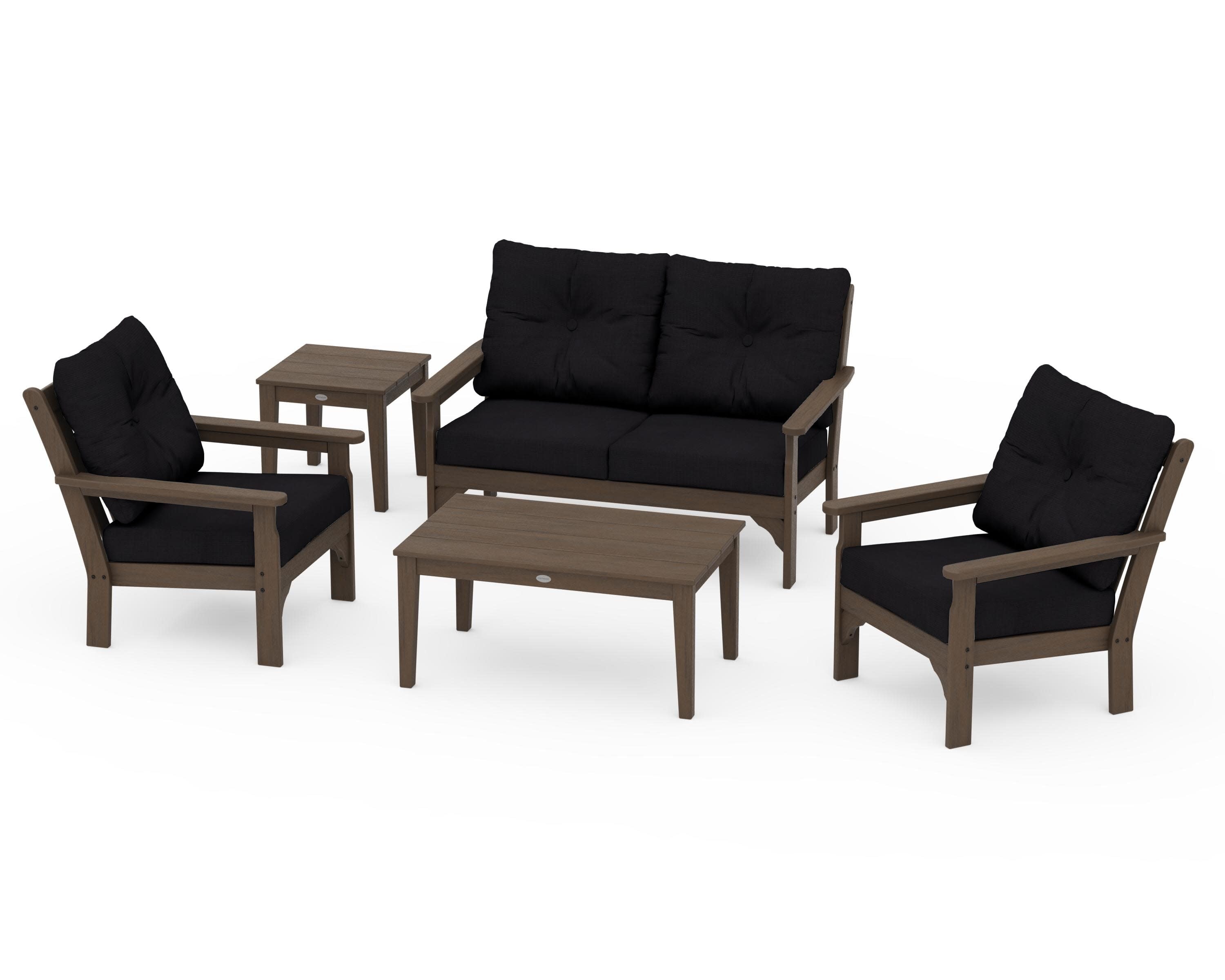 Vineyard 5-Piece Deep Seating Set in Kona / Midnight Linen