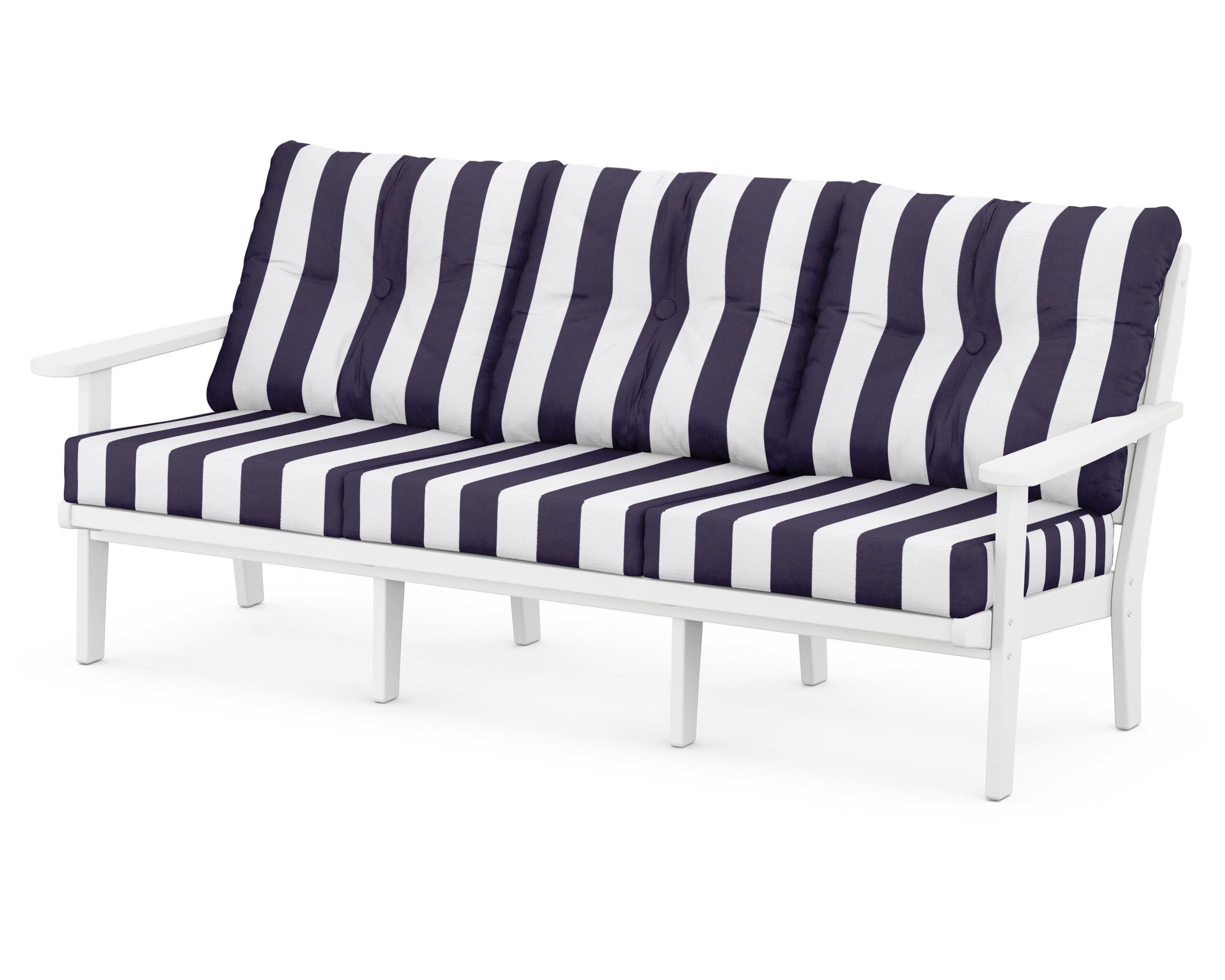 Lakeside Deep Seating Sofa in White / Cabana Stripe Navy